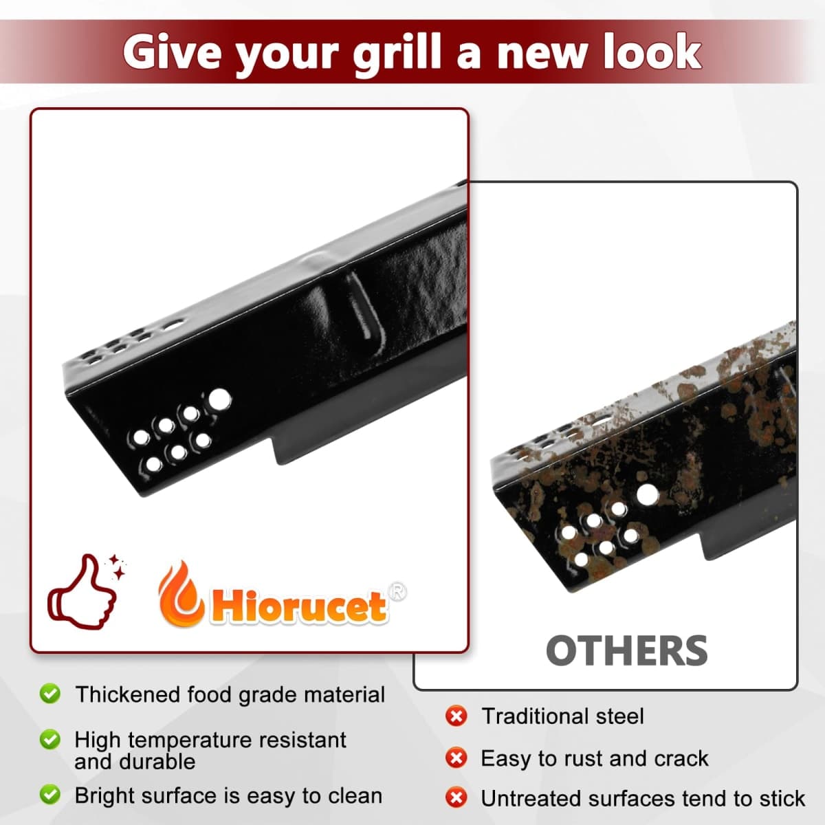 Hiorucet Grill Replacement Parts for Dyna Glo 4 Burner DGH450CRP, DGH450CRP-D, 70-01-911 Cast Iron Grill Grates, 70-02-411, 70-02-412 Porcelain Steel Heat Plates, Grill Parts Kit for Dyna-Glo Grill thumbnail 5