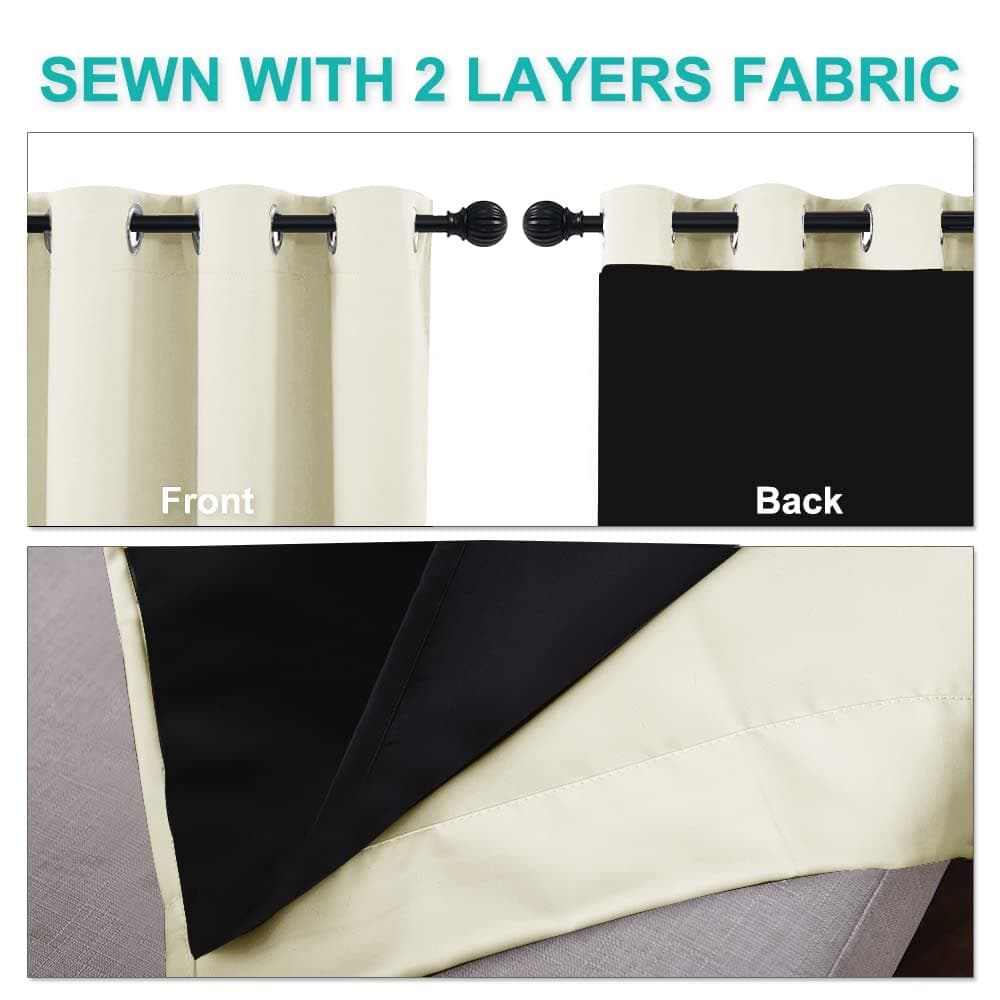 NICETOWN Living Room Completely Shaded Draperies, Privacy Protection & Noise Reducing Ring Top Drapes, Black Lined Insulated Window Treatment Blackout Curtain Panels (Beige, 2 Pieces, W37 x L84) thumbnail 5