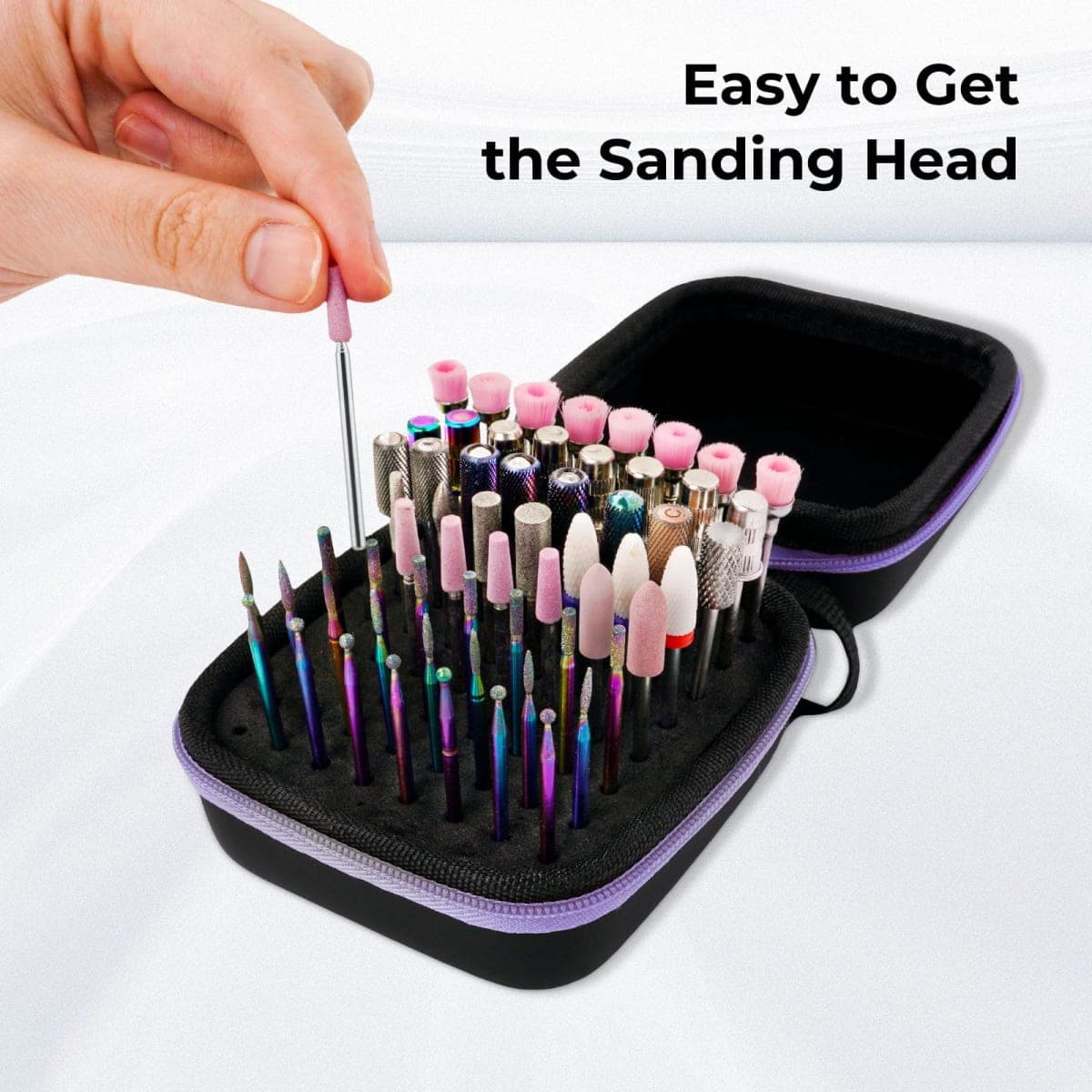Lavinda Nail Drill Bits Holder, Dustproof Displayer Organizer Container, 64 Holes Nail Bits Container Box Case with High Density Foam to Avoid Slipping & Scratches,Purple (Drill Bits Not Included) thumbnail 4