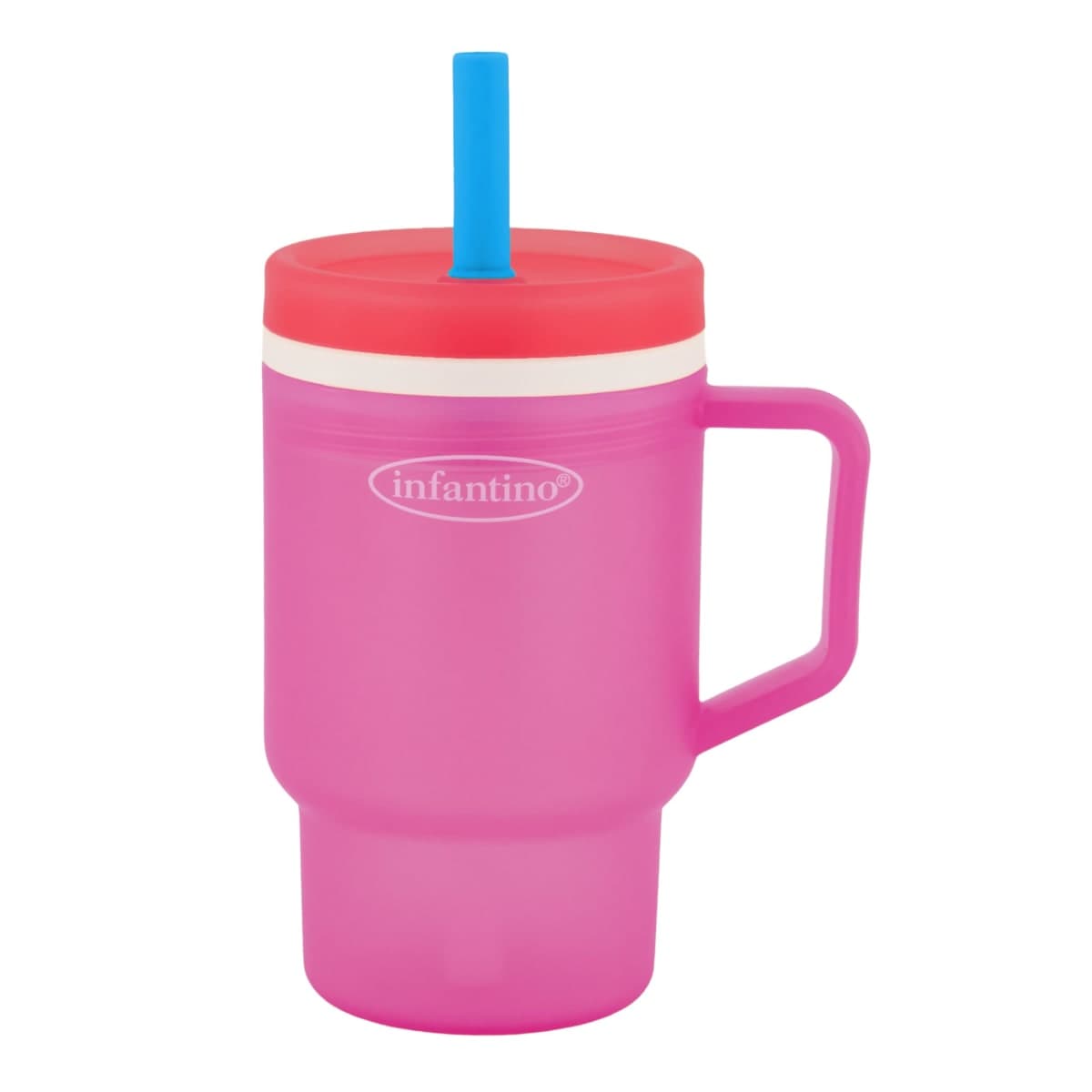 Infantino My 1st Tumbler, 10 Oz. Durable Plastic Sippy Cup with Straw & Handle, Spill-Resistant, for On-The-Go, BPA-Free Transition Baby Cup, Raspberry Cream