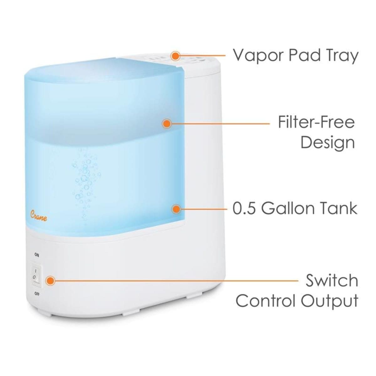 Crane Filter-Free Steam Treatment Warm Mist Humidifier with Vaporizer Function, 0.5 Gallon thumbnail 2
