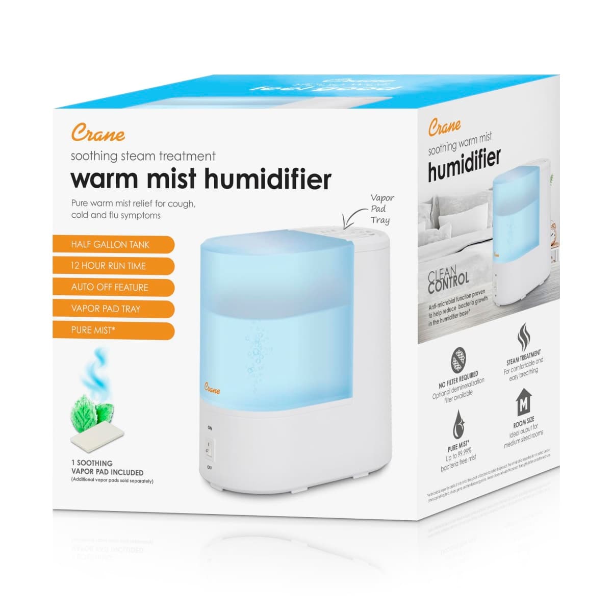 Crane Filter-Free Steam Treatment Warm Mist Humidifier with Vaporizer Function, 0.5 Gallon thumbnail 4