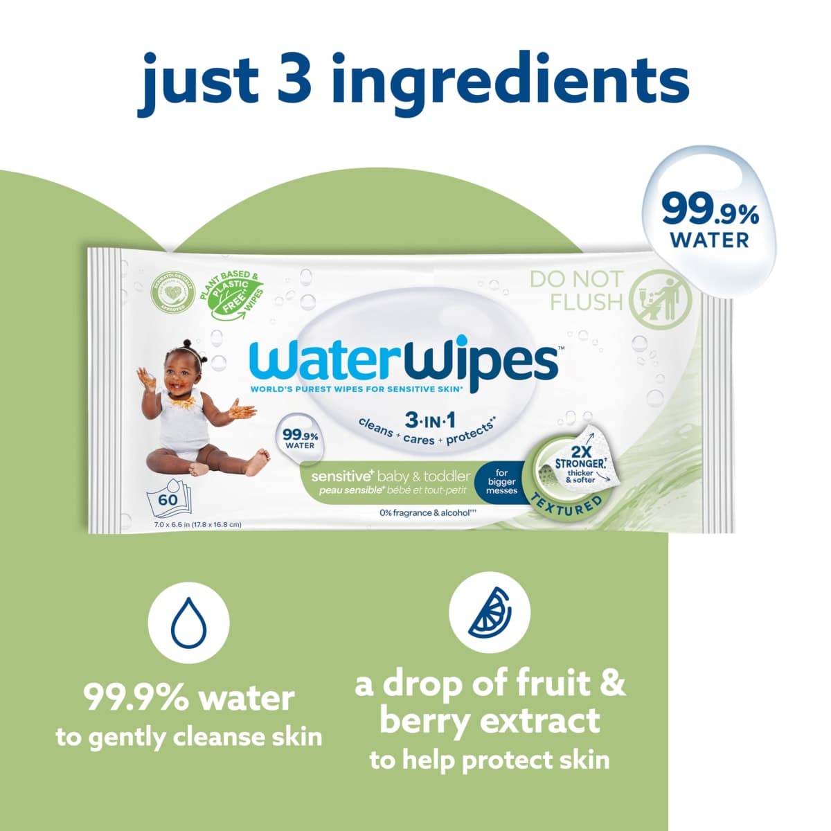 WaterWipes Sensitive+ Baby & Toddler Wipes, 3-In-1 Cleans, Cares, Protects, 99.9% Water, Textured Clean, Unscented & Hypoallergenic, 540 Count (Pack of 9) thumbnail 4