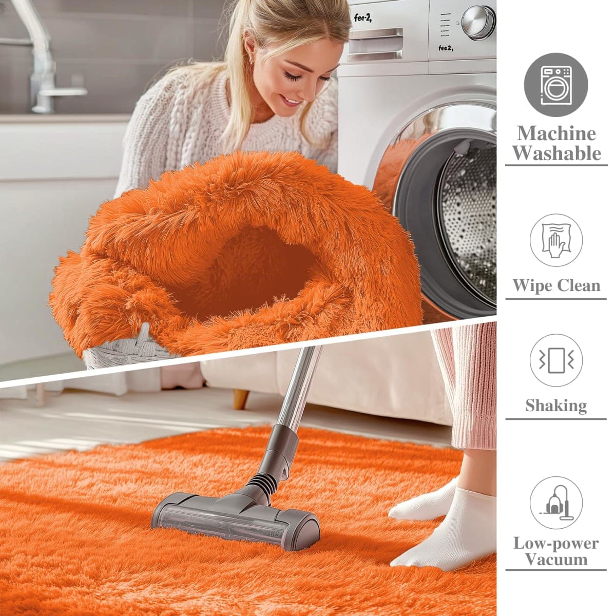 OLANLY 3x5 Machine Washable Small Bedside Rug, Soft Fluffy Shaggy Rugs for Living Room, Bedroom, Indoor Floor Carpet for Kids Girls and Boys, Preppy Dorms, Nursery, Home Decor Aesthetic, Orange thumbnail 2