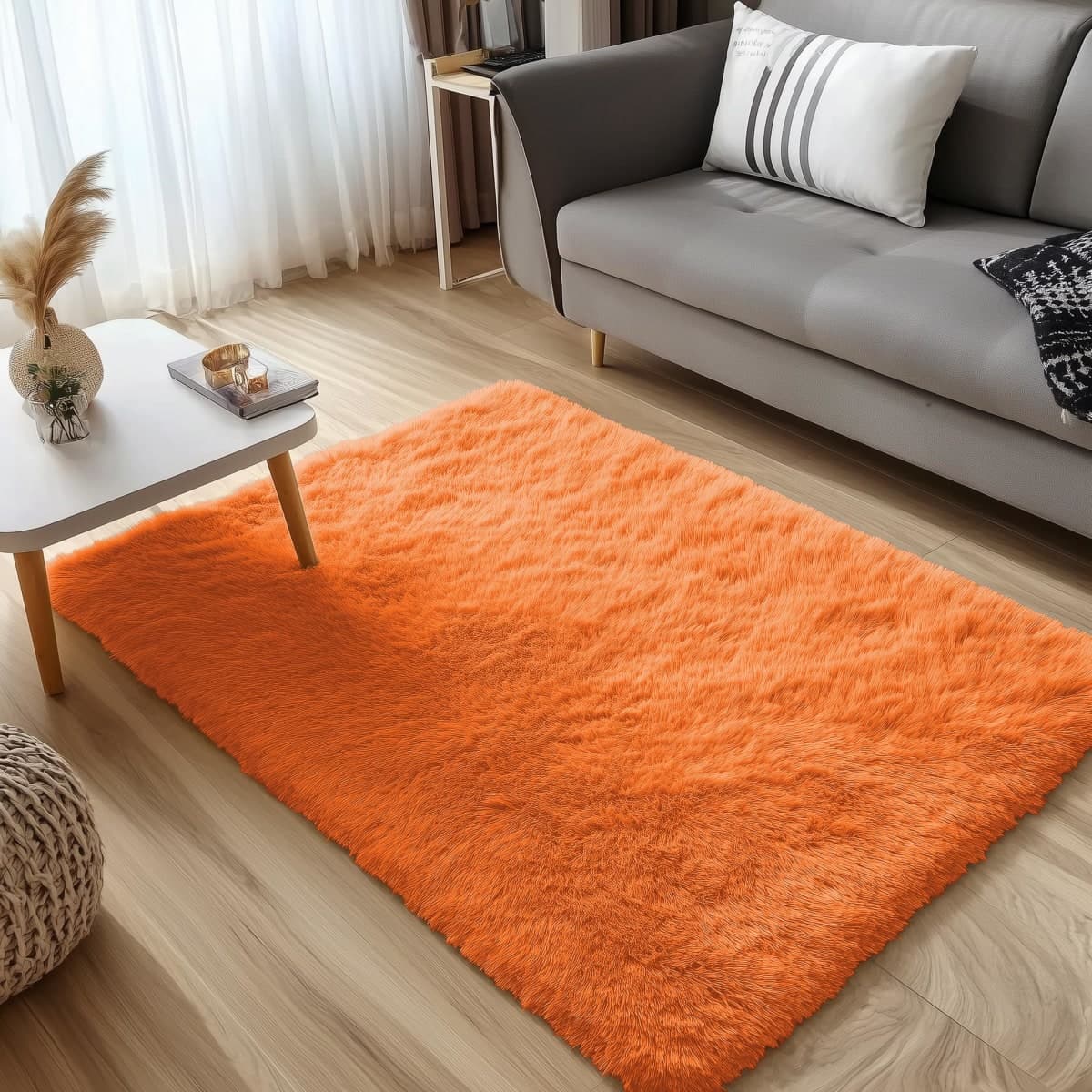 OLANLY 3x5 Machine Washable Small Bedside Rug, Soft Fluffy Shaggy Rugs for Living Room, Bedroom, Indoor Floor Carpet for Kids Girls and Boys, Preppy Dorms, Nursery, Home Decor Aesthetic, Orange thumbnail 3