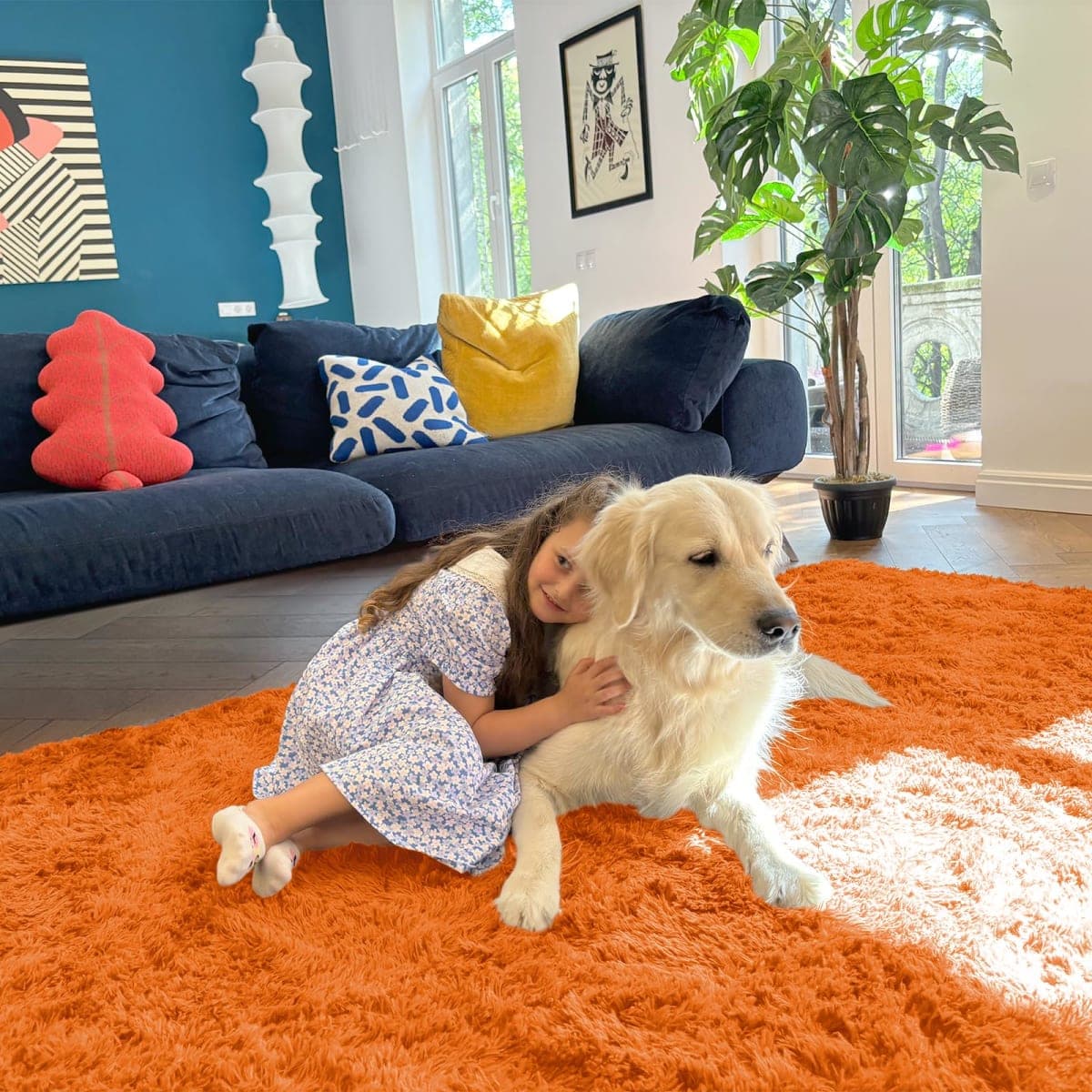 OLANLY 3x5 Machine Washable Small Bedside Rug, Soft Fluffy Shaggy Rugs for Living Room, Bedroom, Indoor Floor Carpet for Kids Girls and Boys, Preppy Dorms, Nursery, Home Decor Aesthetic, Orange thumbnail 5