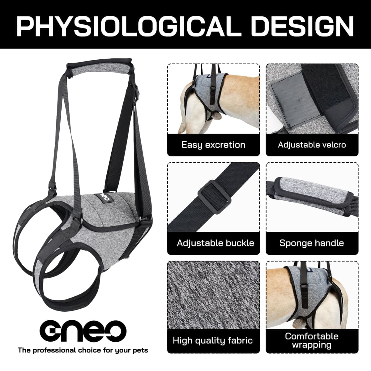 CNEO Dog Lift Harness, Dog Sling for Medium Large Dogs, Adjustable Dog Support Harness for Back Legs, Comfy Design Pet Harness with Padded for Elderly, Injured, Arthritic, Senior, Disabled Dogs thumbnail 3