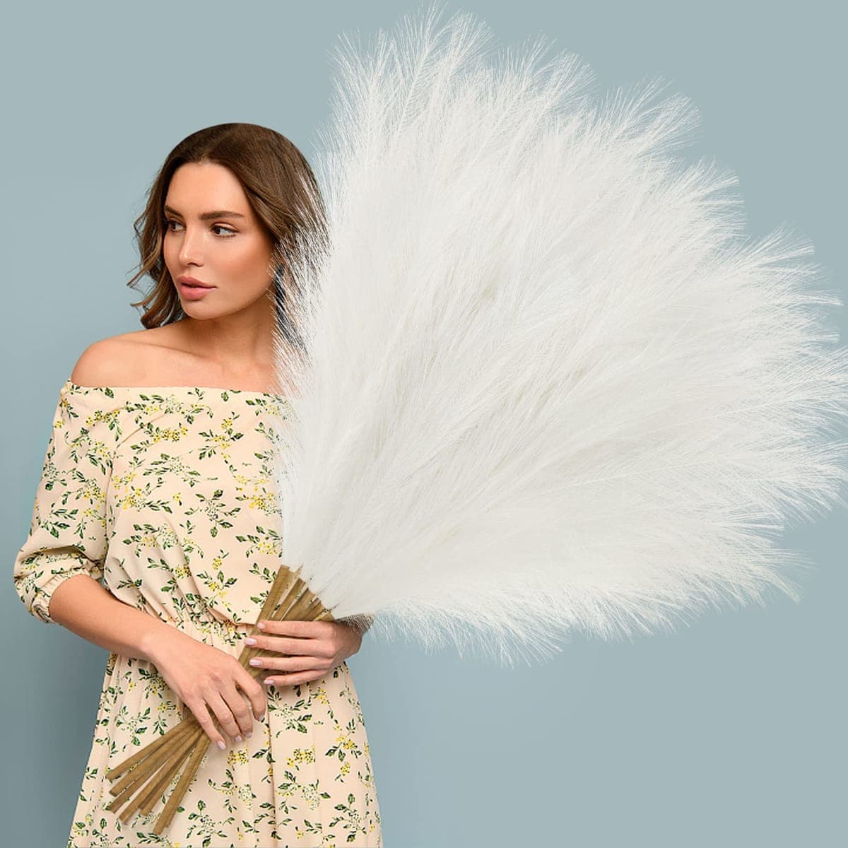 Ouddy Decor 8 Pcs Faux Pampas Grass Decor 38''/97cm Tall Artificial Large Pompas Grass Floral Fluffy Fake Plants Floor Vase Filler for Kitchen Home Boho Decorations, Ivory — image 1