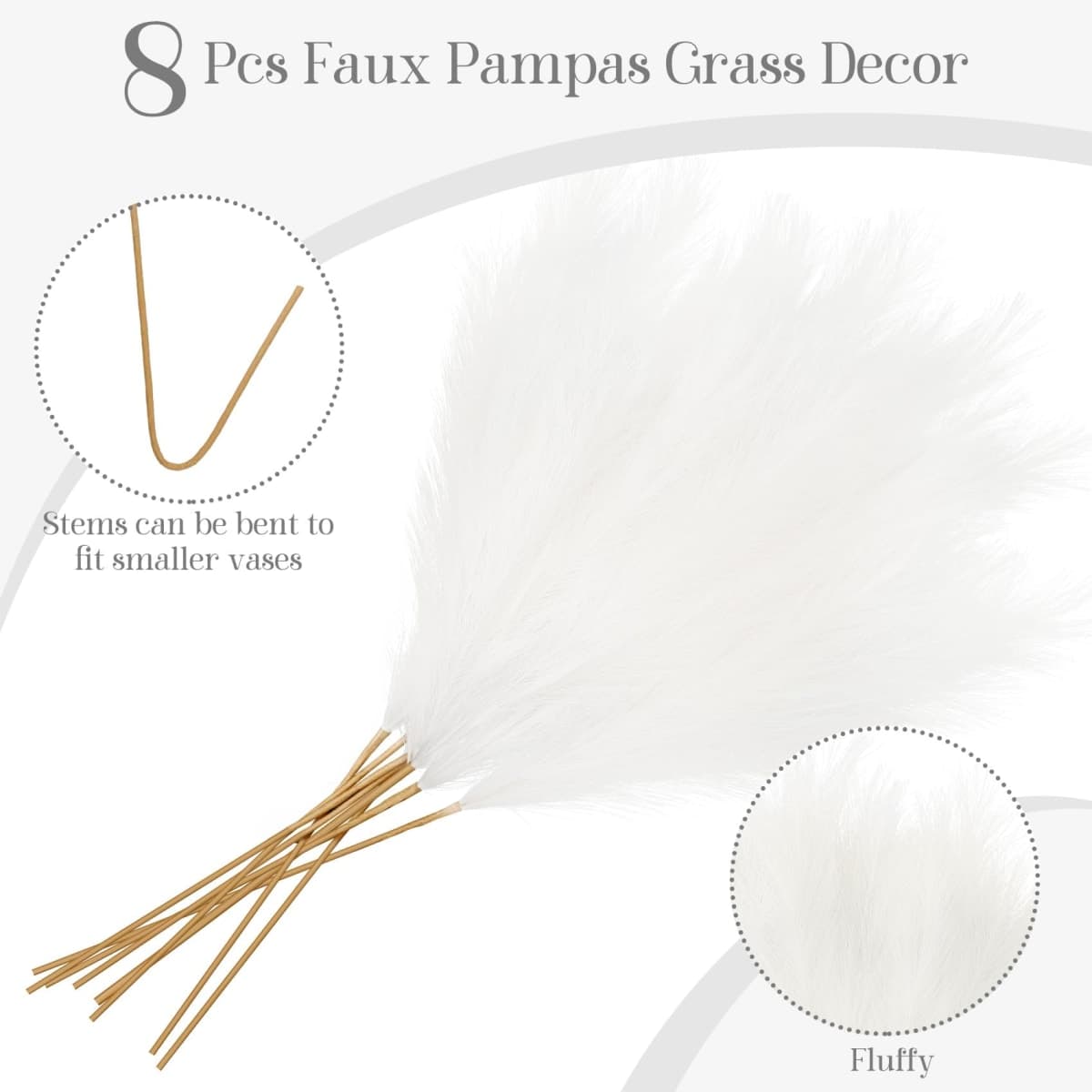 Ouddy Decor 8 Pcs Faux Pampas Grass Decor 38''/97cm Tall Artificial Large Pompas Grass Floral Fluffy Fake Plants Floor Vase Filler for Kitchen Home Boho Decorations, Ivory thumbnail 2