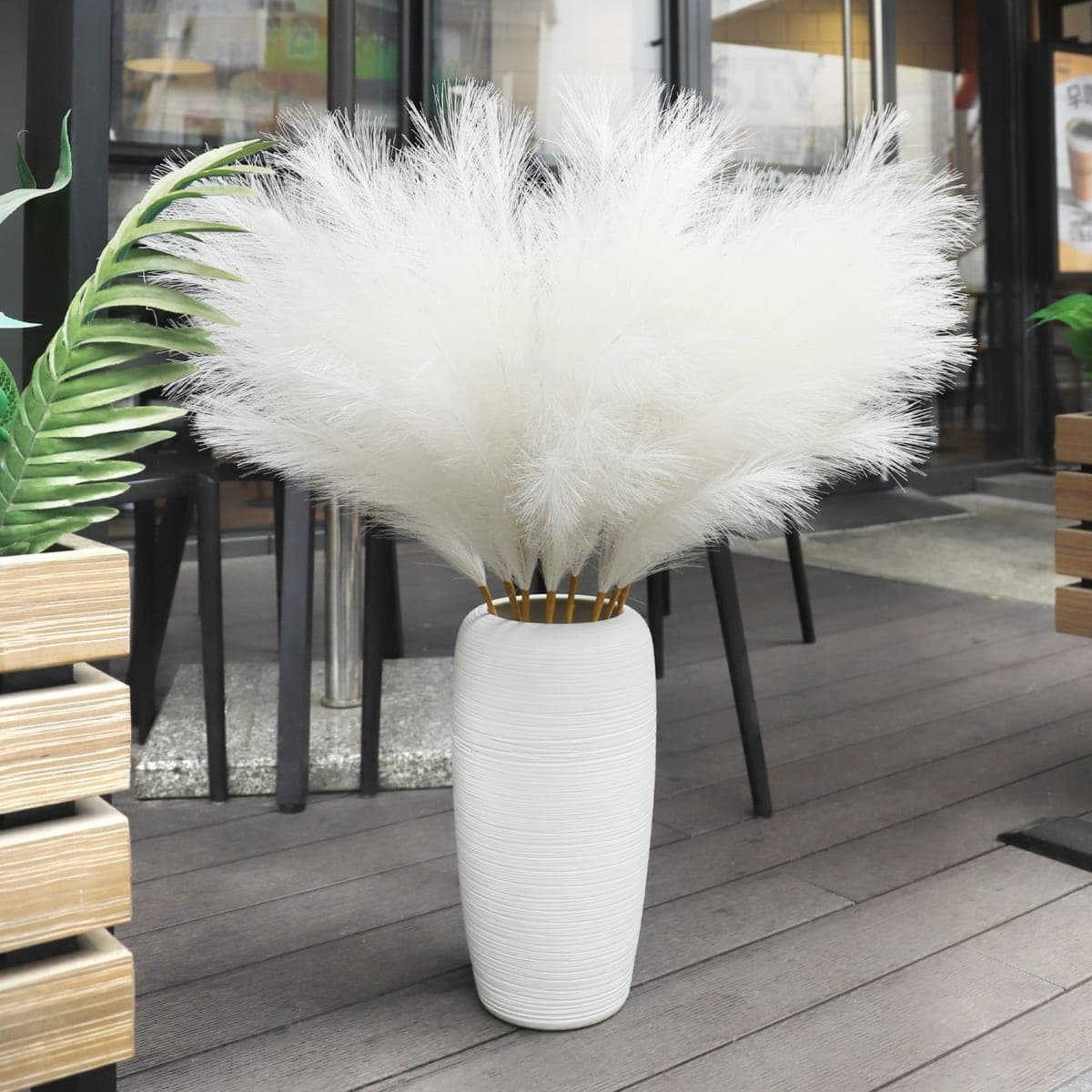 Ouddy Decor 8 Pcs Faux Pampas Grass Decor 38''/97cm Tall Artificial Large Pompas Grass Floral Fluffy Fake Plants Floor Vase Filler for Kitchen Home Boho Decorations, Ivory thumbnail 4
