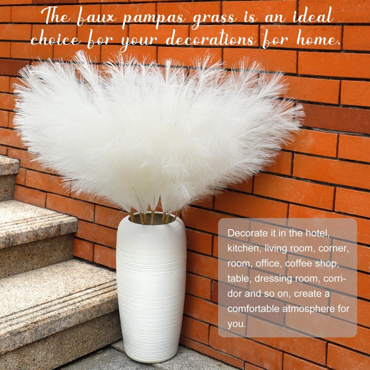 Ouddy Decor 8 Pcs Faux Pampas Grass Decor 38''/97cm Tall Artificial Large Pompas Grass Floral Fluffy Fake Plants Floor Vase Filler for Kitchen Home Boho Decorations, Ivory thumbnail 5