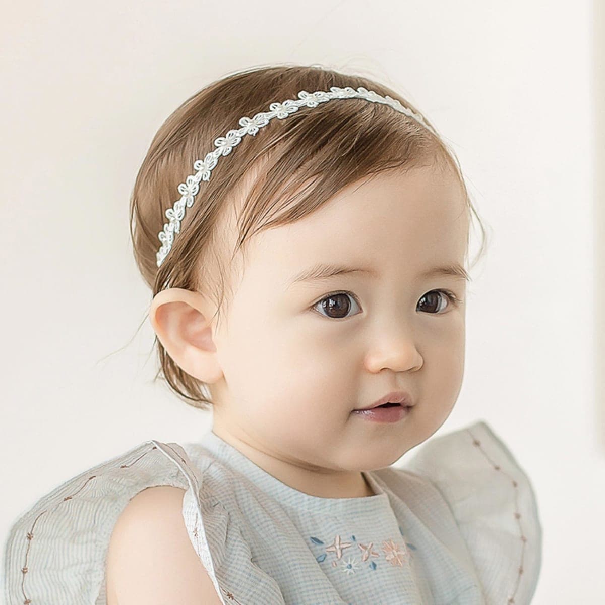 ICKEYOU Baby Girls Flower Crown Headband Lace Handmade Floral Headbands Soft Elastic Band Daisy Hairband Newborn Infant Toddler Kids for Christening Baptism Birthday Party (Pink, Daisy) thumbnail 2