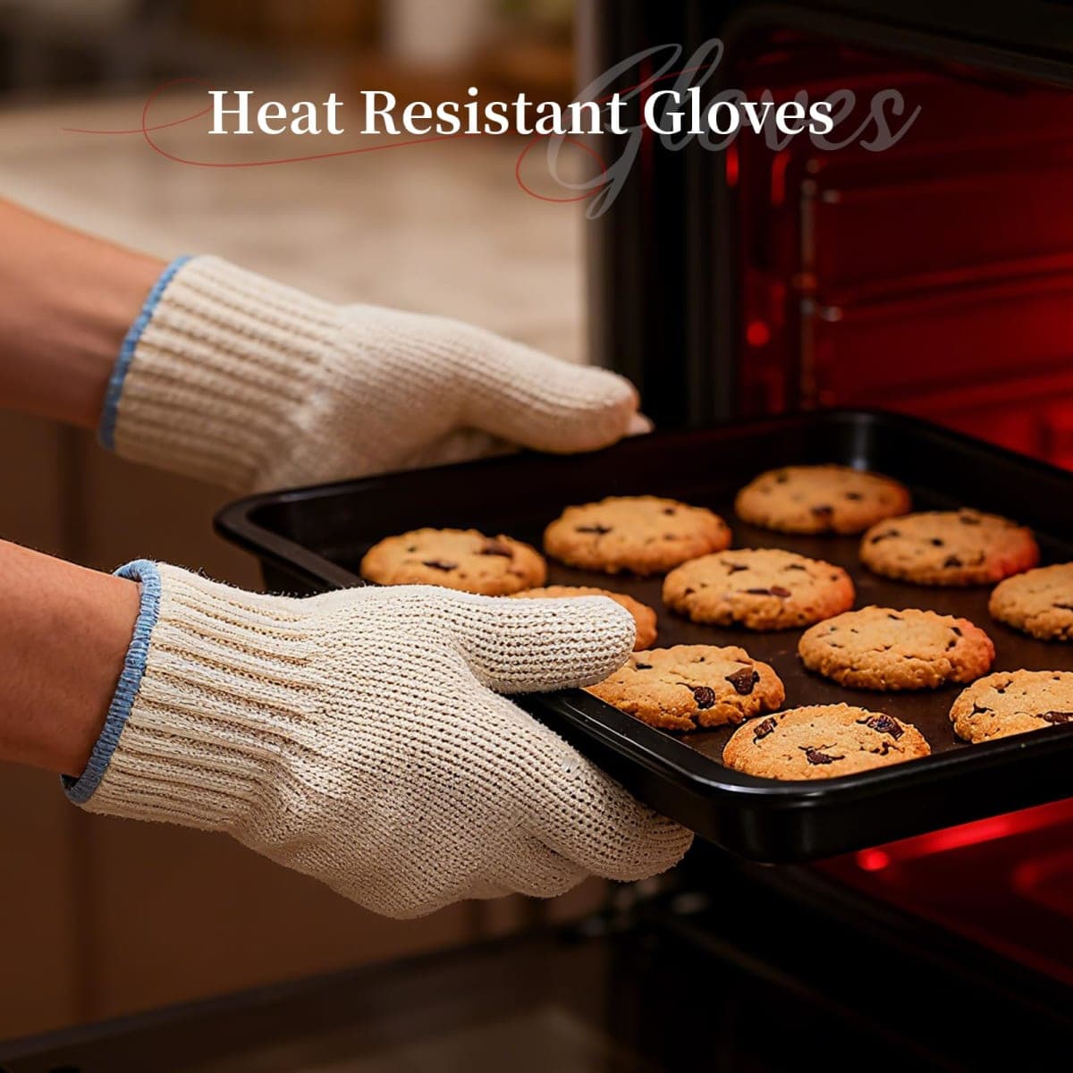 Hovico Heat Resistant Oven Gloves, Ove Glove BBQ Gloves Heat Resistant Cooking Oven Mitts with Fingers Grilling Glove, Full Hand Protection, Grill Gloves for Outdoor Hot Food Handling (Set of 2) thumbnail 4