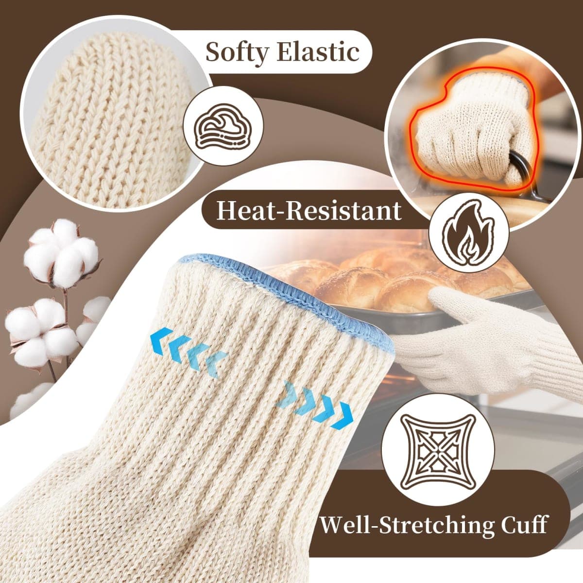 Hovico Heat Resistant Oven Gloves, Ove Glove BBQ Gloves Heat Resistant Cooking Oven Mitts with Fingers Grilling Glove, Full Hand Protection, Grill Gloves for Outdoor Hot Food Handling (Set of 2) thumbnail 5
