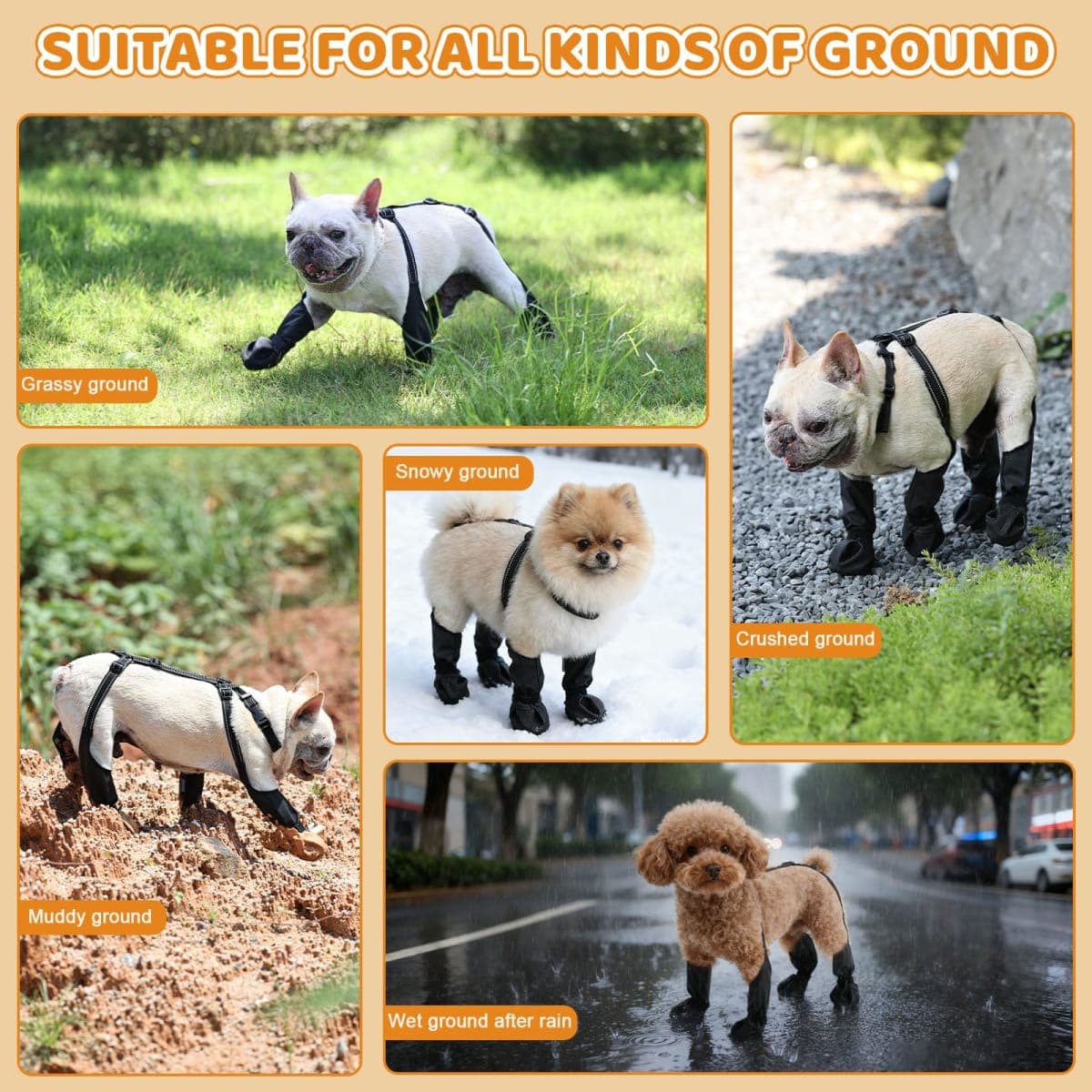 BECEMURU Dog Rain Boots for Small Dogs, Dog Shoes for Hot Pavement, Waterproof Anti-Slip Paw Protector with Adjustable Strap, Keep Paws Clean & Dry During Summer Rain, Perfect for Outdoor Walking(S) thumbnail 5