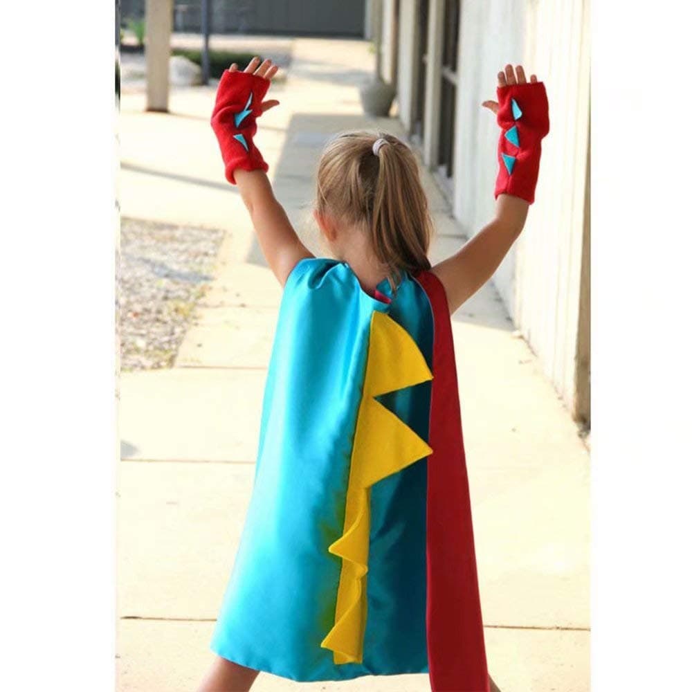 QIAONIUNIU Dinosaur Dragon Cape and Gauntlets Halloween Costume Boy Girl Toddler Dress Up Clothes 2-6 Years Old Color Light Blue thumbnail 2