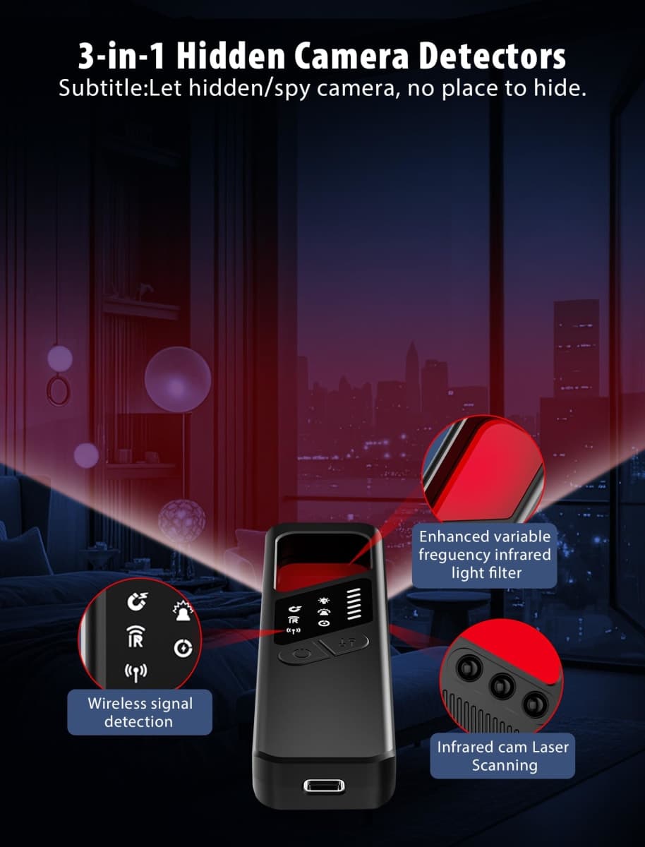 7-in-1 Hidden Camera Detectors,Bug Detector, Hero Privacy Pen, rf Detector,GPS Tracker Detector,Anti spy Detector,Listening Device Detector in Travel,Car,Office,Hotel to Protect Privacy（ Black） thumbnail 3
