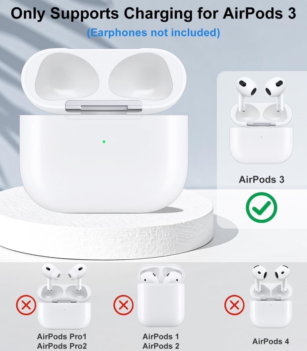 Wireless Charging Case Compatible with AirPods 3rd Generation, Case Replacement for AirPods 3, Bluetooth Pairing Sync Button, Includes Gray Microfiber Cleaning Cloth, Earbuds Not Included thumbnail 2