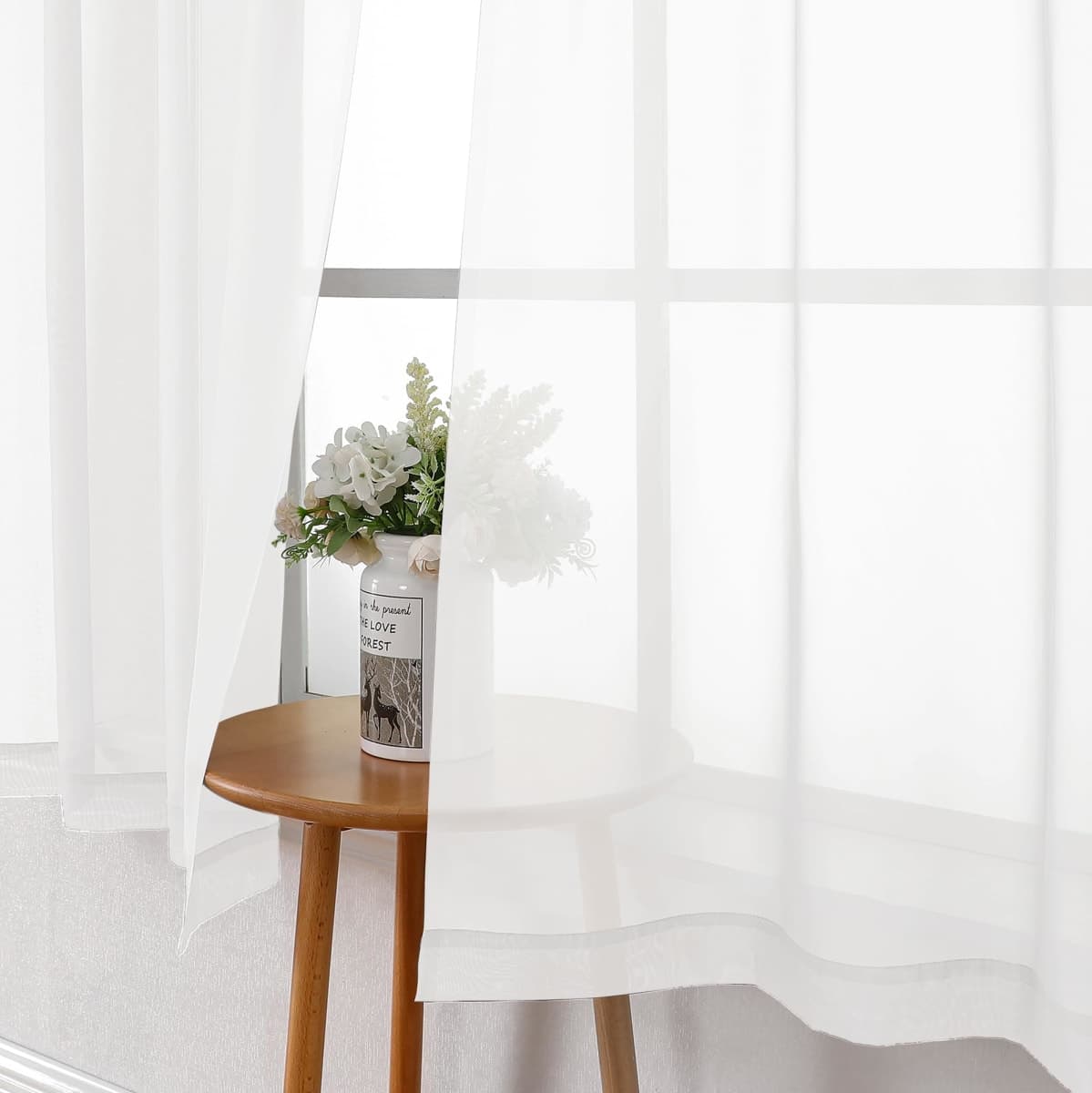 Lecloud White Sheer Curtains 63 Inch Length 2 Panels, Elegant Voile Drapes for Dinning Small Windows, Light Filtering Gauzy Curtain for Living Room Bedroom Bathroom, Dual Rod Pocket, 40" W x 63" L thumbnail 4