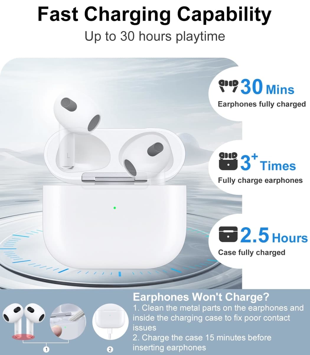 Wireless Charging Case Compatible with AirPods 3rd Generation, Case Replacement for AirPods 3, Bluetooth Pairing Sync Button, Includes Gray Microfiber Cleaning Cloth, Earbuds Not Included thumbnail 4