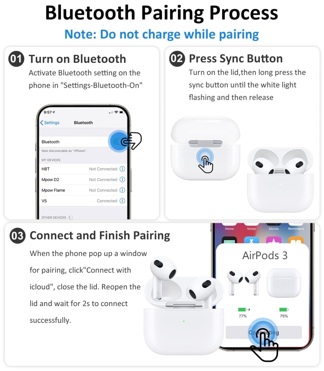 Wireless Charging Case Compatible with AirPods 3rd Generation, Case Replacement for AirPods 3, Bluetooth Pairing Sync Button, Includes Gray Microfiber Cleaning Cloth, Earbuds Not Included thumbnail 5