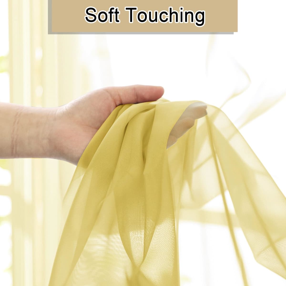 Lecloud Yellow Sheer Curtains 63 Inch Length 2 Panels, Light Filtering Voile Curtain Drapes for Bedroom Basement, Dual Rod Pocket Living Room Elegant Window Treatments, 40" W x 63" L thumbnail 4
