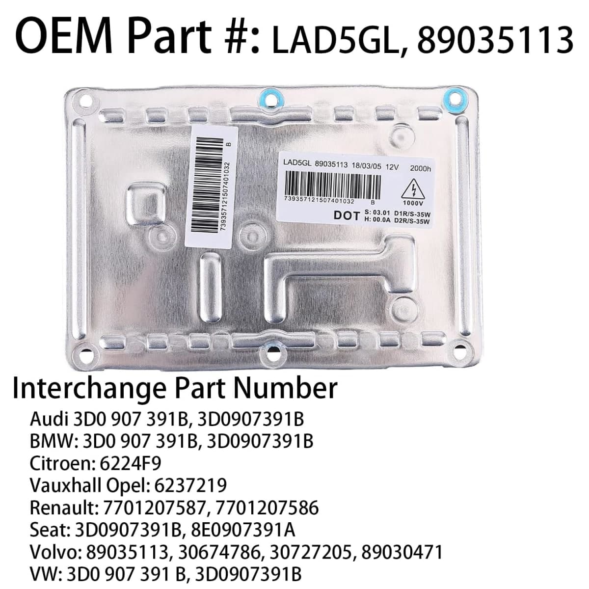 Xenon D1S 35W HID Headlight Ballast 89035113 LAD5GL 4-PIN Factory OEM Direct Replacement Control Unit Module Fits for Cadillac CTS SRX for Volvo S60 V70 thumbnail 4