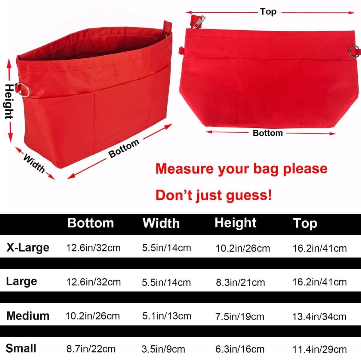 Time Wing Handbag Tote Purse Organizer Insert Bag Liner Shaper Pocketbook Divider Zipper 11 Pockets Compartments Large Red thumbnail 2