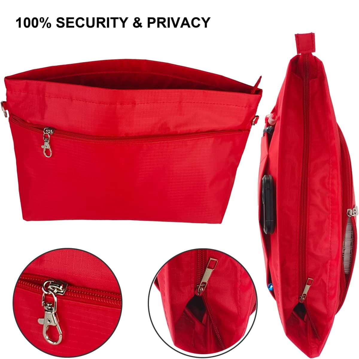 Time Wing Handbag Tote Purse Organizer Insert Bag Liner Shaper Pocketbook Divider Zipper 11 Pockets Compartments Large Red thumbnail 5