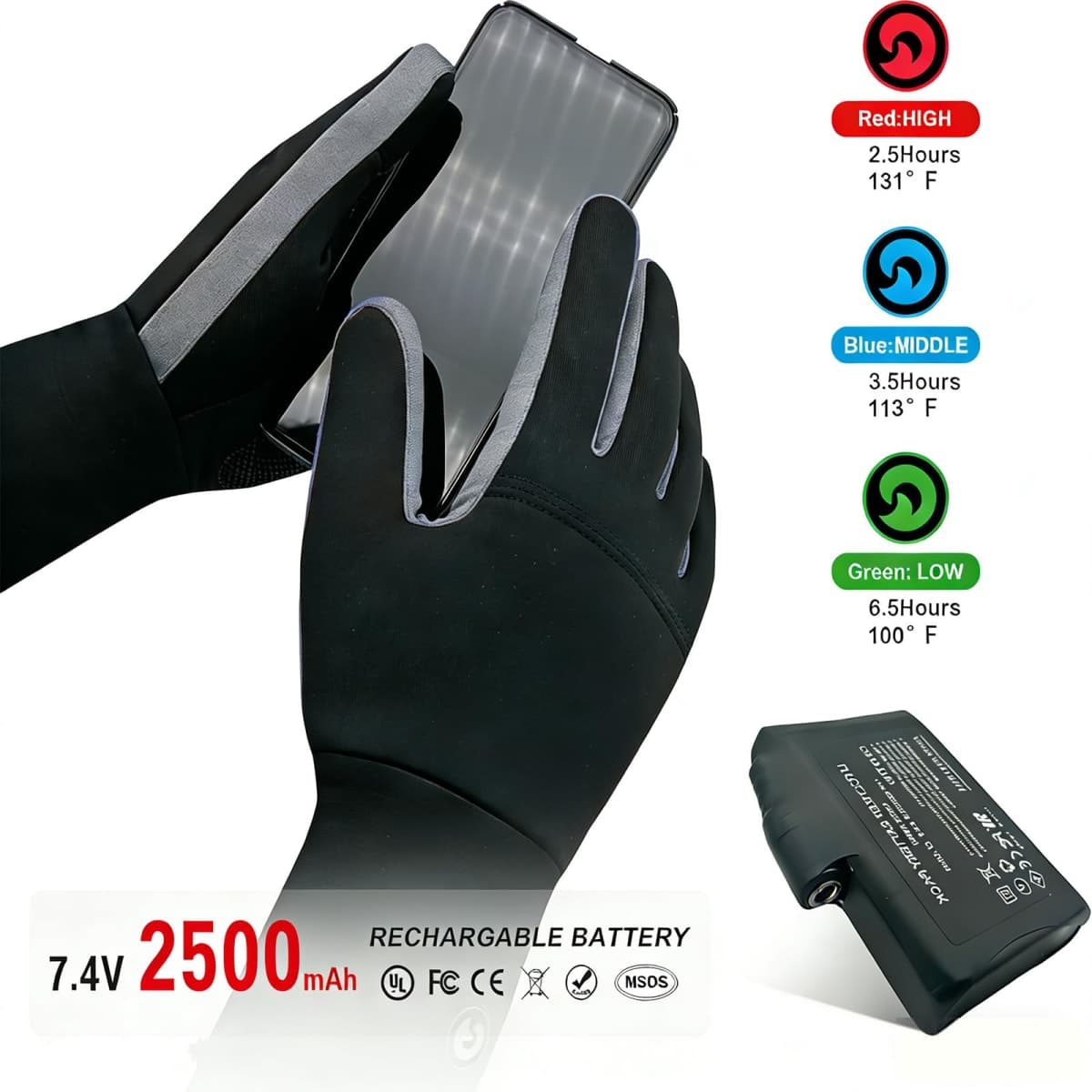 Heated Glove Liners for Men Women, Rechargeable Battery Electric Heated Gloves, Winter Warm Glove Liners for Arthritis Raynaud, Thin Gloves Motorcycle Ski Snowboarding Riding Hiking (Black-Gray, M) thumbnail 3