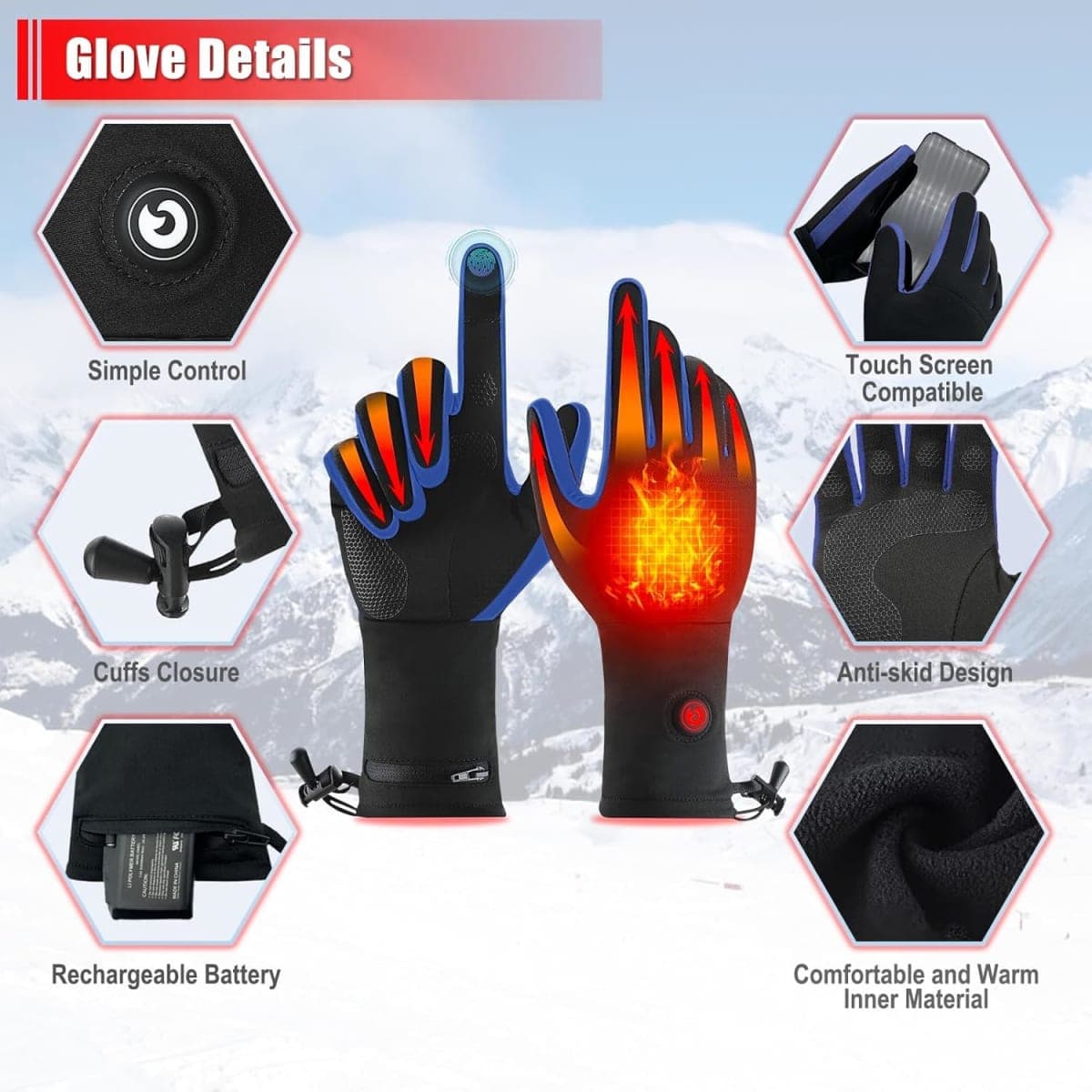 Heated Glove Liners for Men Women, Rechargeable Battery Electric Heated Gloves, Winter Warm Glove Liners for Arthritis Raynaud, Thin Gloves Motorcycle Ski Snowboarding Riding Hiking (Black-Gray, M) thumbnail 4