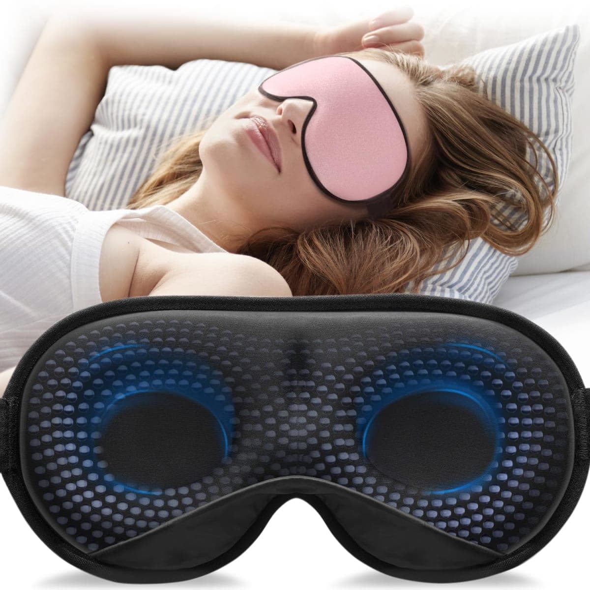 YFONG Weighted Sleep Mask, Women Men 3D Eye Mask Blocking Lights Sleeping Mask (4.2oz/120g), Pressure Relief Night Sleep Eye Mask with Adjustable Strap, Eye Cover Blindfold for Travel Nap Yoga, Pink — image 1