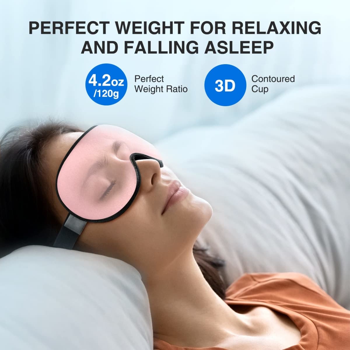 YFONG Weighted Sleep Mask, Women Men 3D Eye Mask Blocking Lights Sleeping Mask (4.2oz/120g), Pressure Relief Night Sleep Eye Mask with Adjustable Strap, Eye Cover Blindfold for Travel Nap Yoga, Pink thumbnail 2