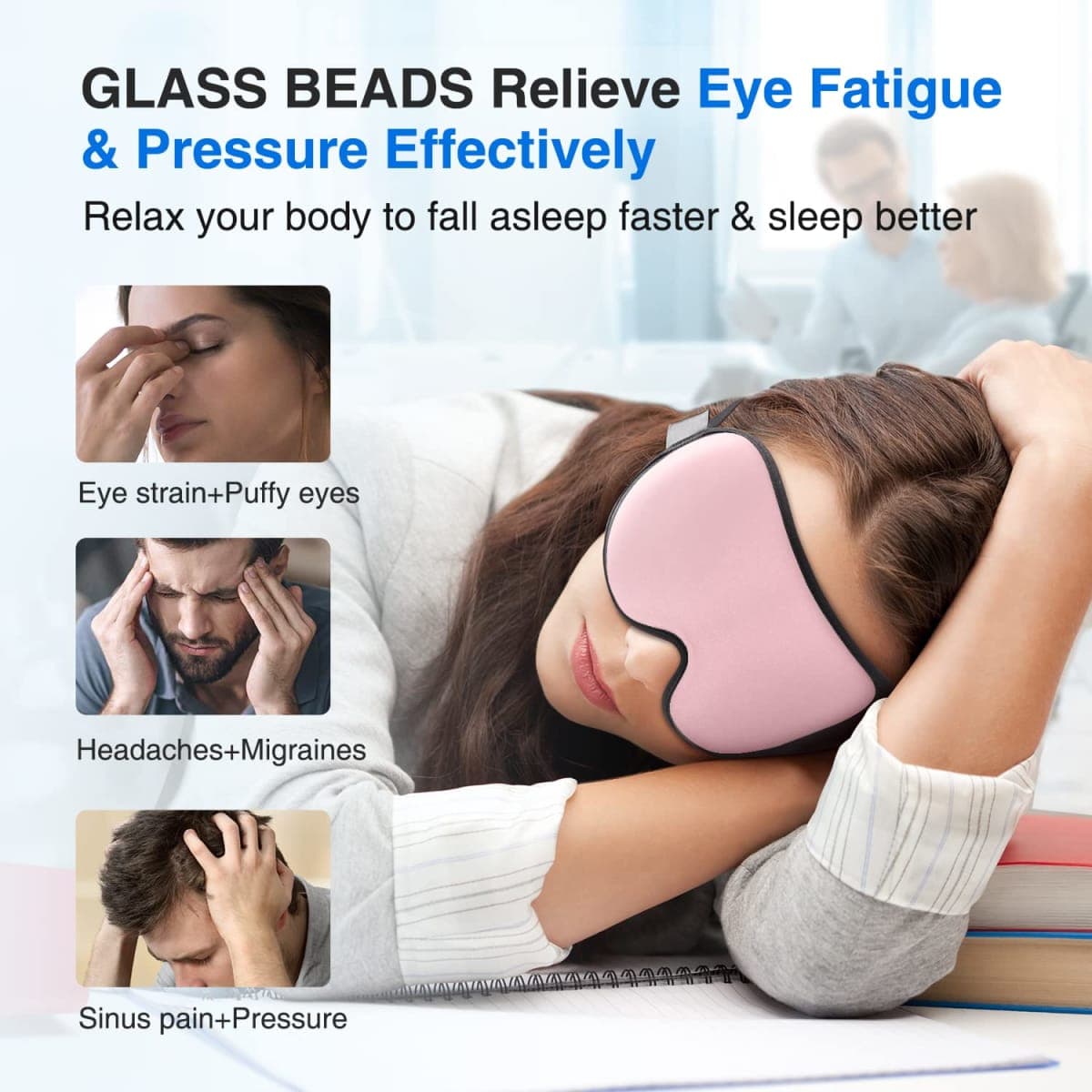 YFONG Weighted Sleep Mask, Women Men 3D Eye Mask Blocking Lights Sleeping Mask (4.2oz/120g), Pressure Relief Night Sleep Eye Mask with Adjustable Strap, Eye Cover Blindfold for Travel Nap Yoga, Pink thumbnail 3