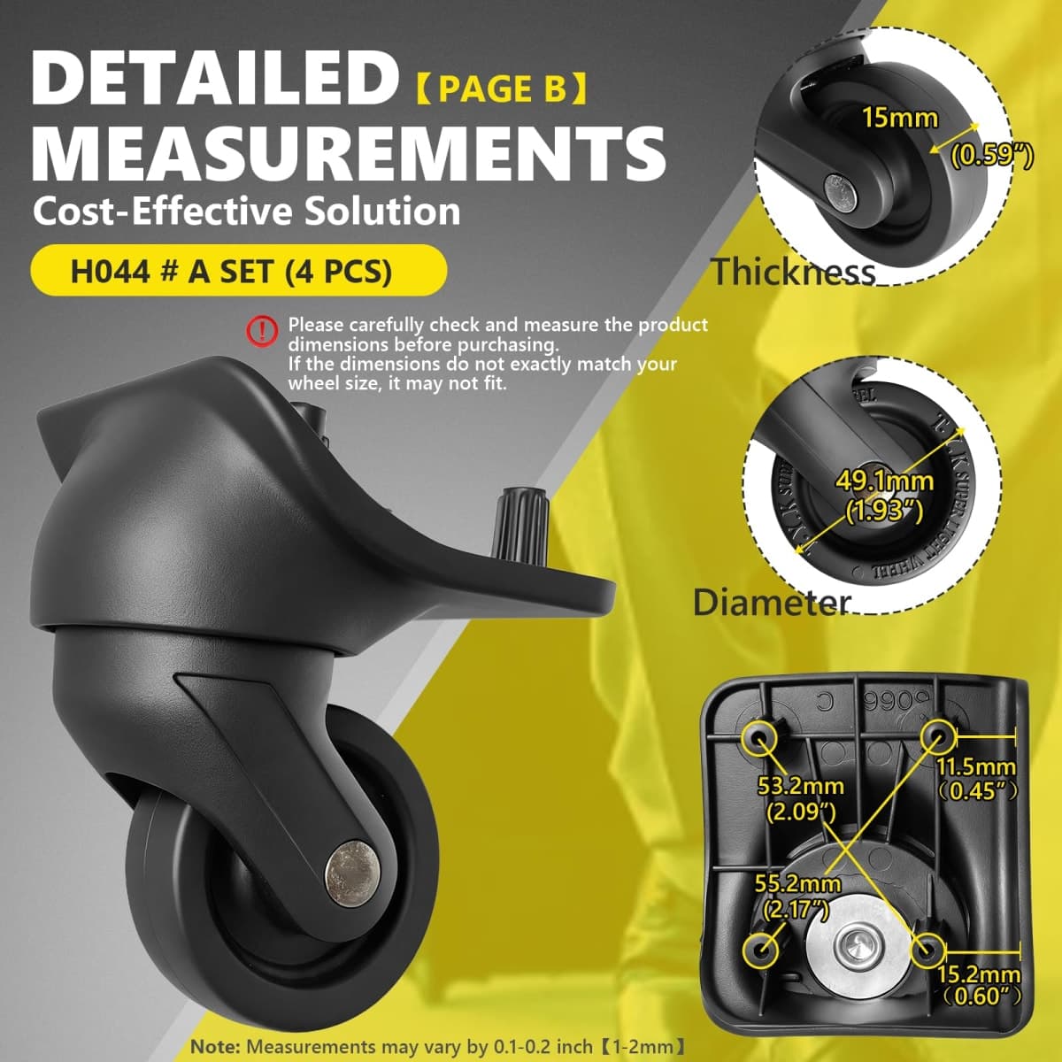 Luggage Wheels Replacement Wheel for Luggage Suitcase Repair 360° Rotating Suitcase Replacement Wheels with 4 Mounting Holes thumbnail 3