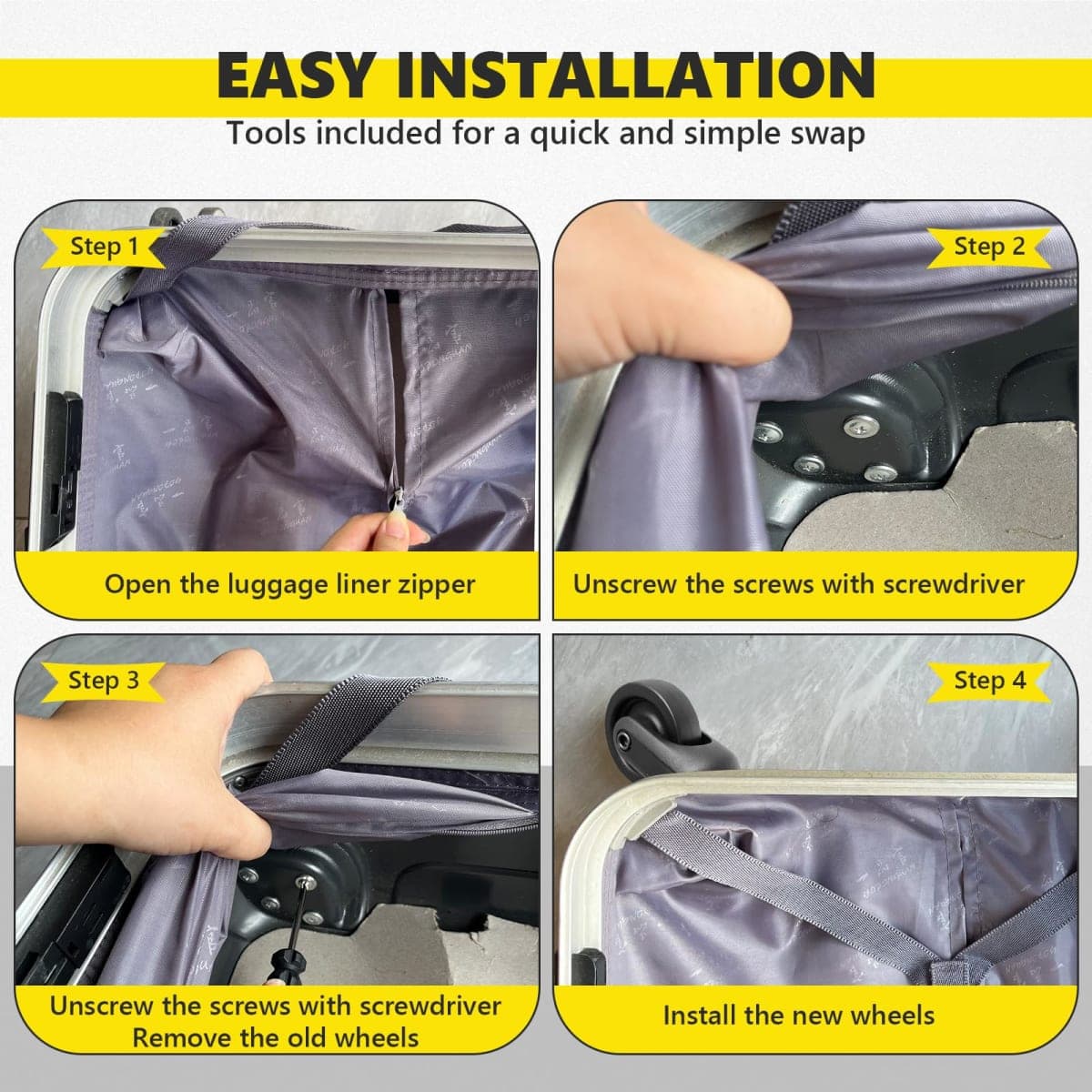 Luggage Wheels Replacement Wheel for Luggage Suitcase Repair 360° Rotating Suitcase Replacement Wheels with 4 Mounting Holes thumbnail 5