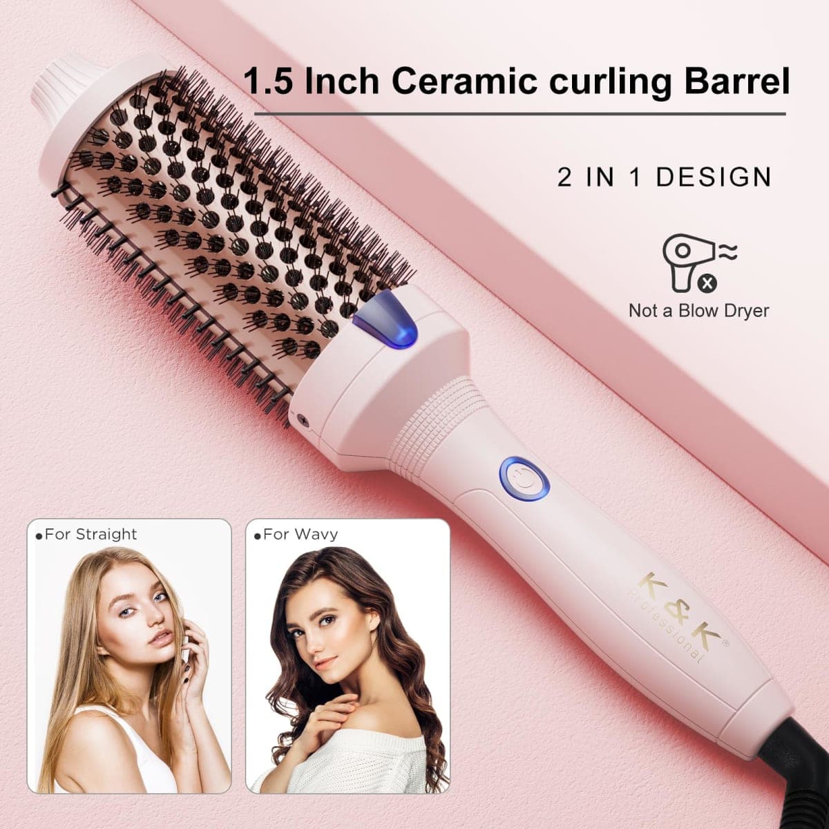 K&K Thermal Brush for Blowout Look, 1 1/2 Inch Ionic Heated Round Makes Hair Smoother, Dual Voltage Thermal Round Brush Get Natural Curls, Easy to Use, Rose Pink thumbnail 3