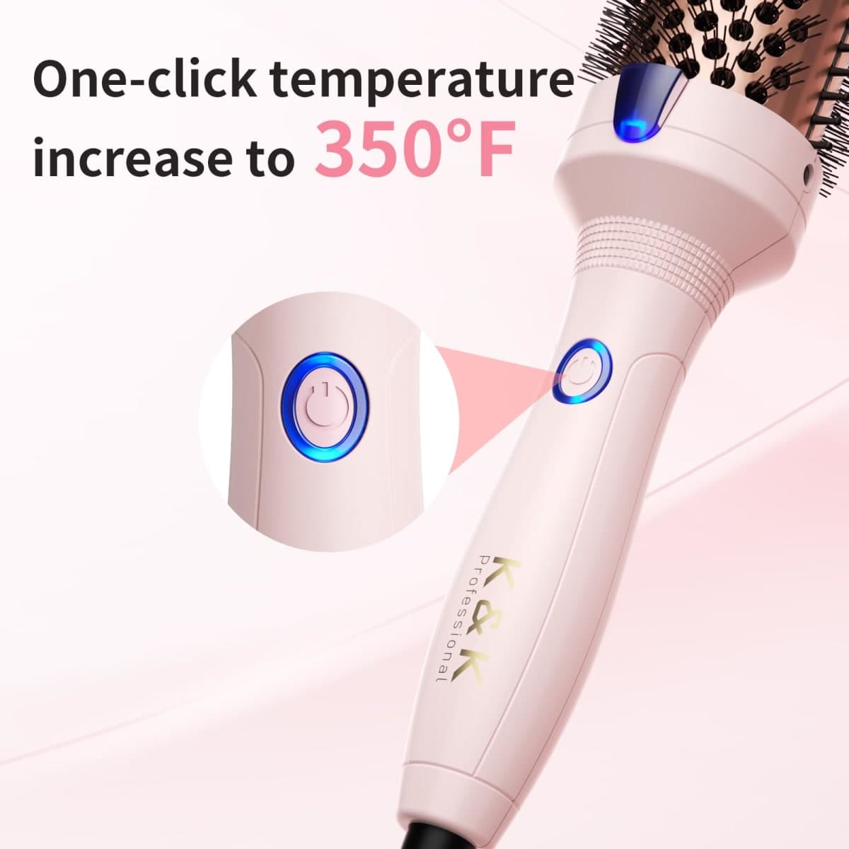 K&K Thermal Brush for Blowout Look, 1 1/2 Inch Ionic Heated Round Makes Hair Smoother, Dual Voltage Thermal Round Brush Get Natural Curls, Easy to Use, Rose Pink thumbnail 5