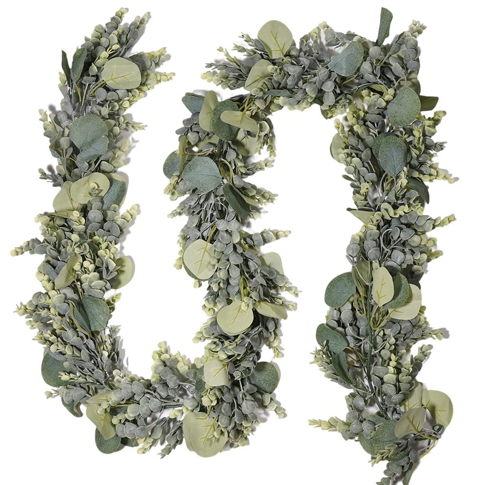 Jdsour 5.9 Ft Faux Eucalyptus Greenery Garland - Artificial Vines with Silver Dollar Leaves for Baby Shower, Wedding Arch and Table Runner Home Mantle Decor