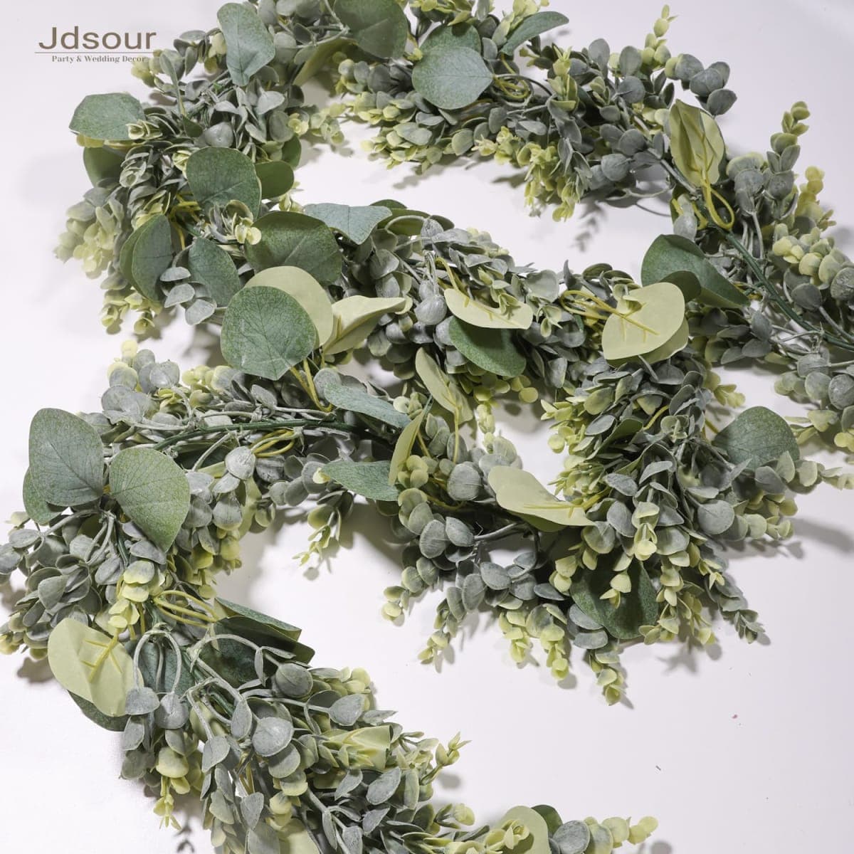 Jdsour 5.9 Ft Faux Eucalyptus Greenery Garland - Artificial Vines with Silver Dollar Leaves for Baby Shower, Wedding Arch and Table Runner Home Mantle Decor thumbnail 2