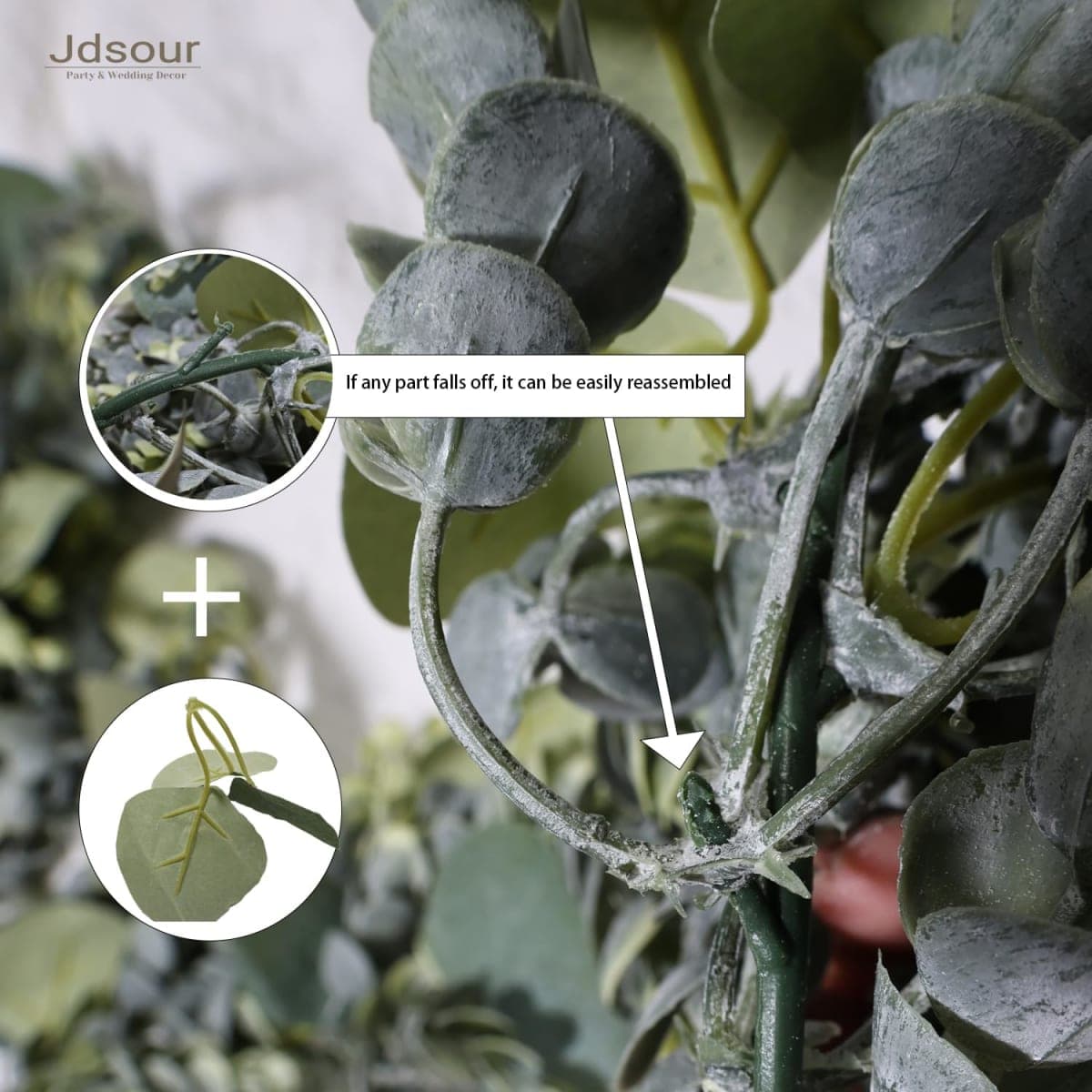 Jdsour 5.9 Ft Faux Eucalyptus Greenery Garland - Artificial Vines with Silver Dollar Leaves for Baby Shower, Wedding Arch and Table Runner Home Mantle Decor thumbnail 5