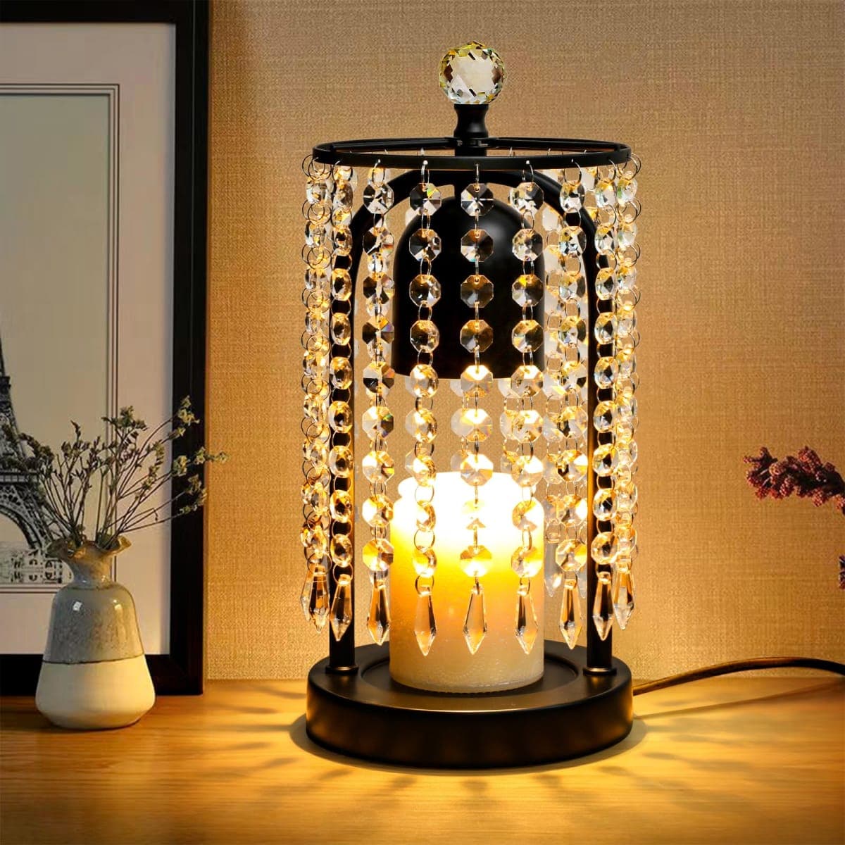 Candle Warmer Lamp with Timer and Dimmer - Electric Candle Warmer ,Crystal Candle Lamp for Bedroom Decor, Flameless Scented Candle Light Warmer,House Warming Gifts New Home, Christmas Gifts for Women