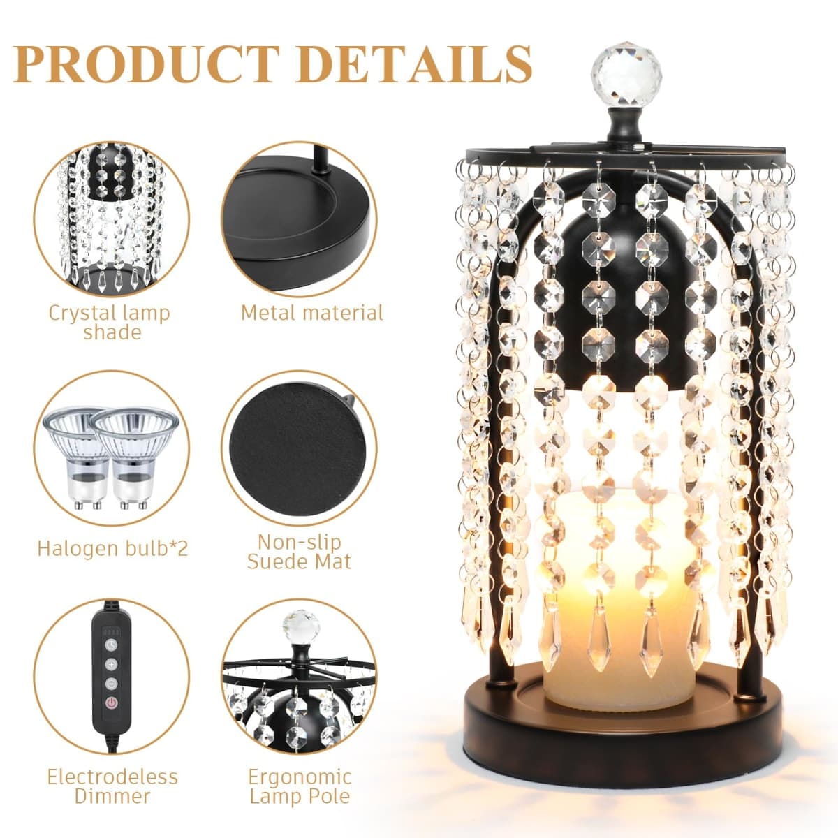 Candle Warmer Lamp with Timer and Dimmer - Electric Candle Warmer ,Crystal Candle Lamp for Bedroom Decor, Flameless Scented Candle Light Warmer,House Warming Gifts New Home, Christmas Gifts for Women thumbnail 2