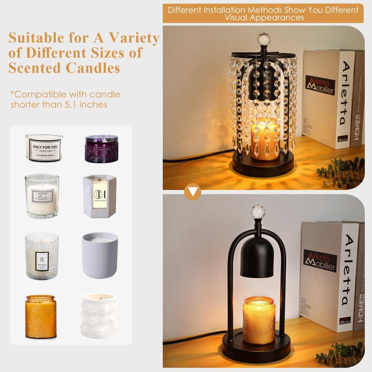 Candle Warmer Lamp with Timer and Dimmer - Electric Candle Warmer ,Crystal Candle Lamp for Bedroom Decor, Flameless Scented Candle Light Warmer,House Warming Gifts New Home, Christmas Gifts for Women thumbnail 3