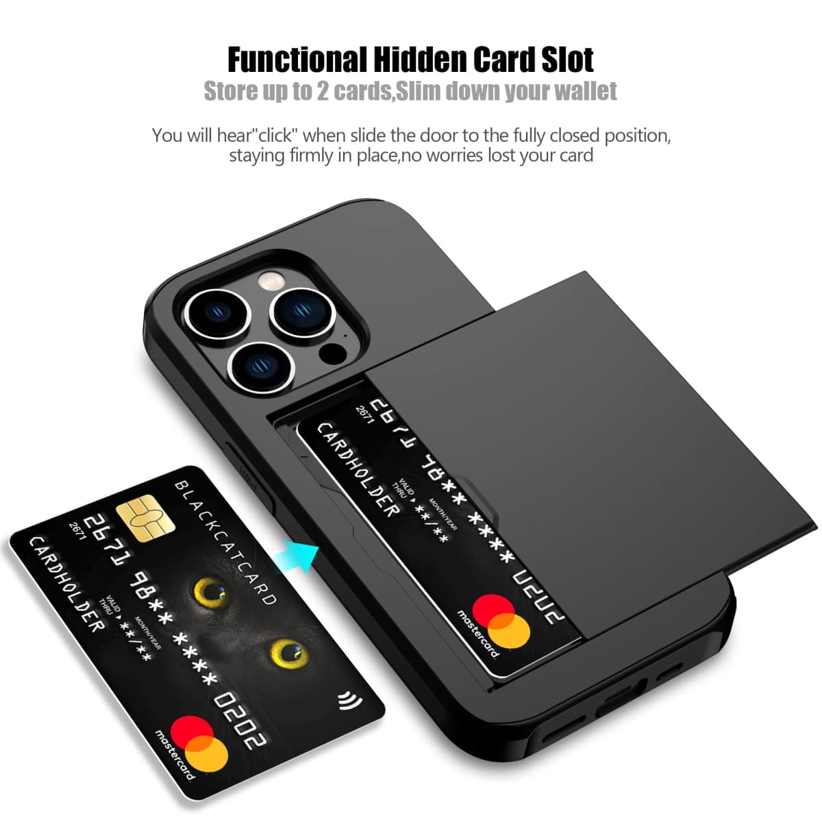 Nvollnoe for iPhone 15 Pro Case with Card Holder Heavy Duty Protective Dual Layer Shockproof Hidden Card Slot Slim Wallet Case for iPhone 15 Pro for Women&Men(Black) thumbnail 2