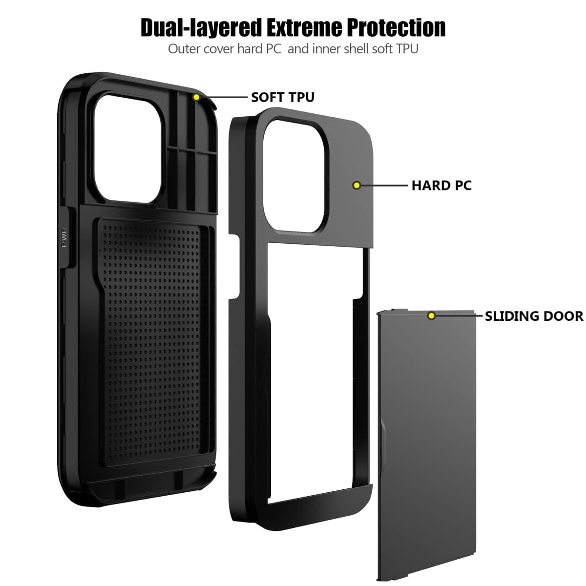 Nvollnoe for iPhone 15 Pro Case with Card Holder Heavy Duty Protective Dual Layer Shockproof Hidden Card Slot Slim Wallet Case for iPhone 15 Pro for Women&Men(Black) thumbnail 3
