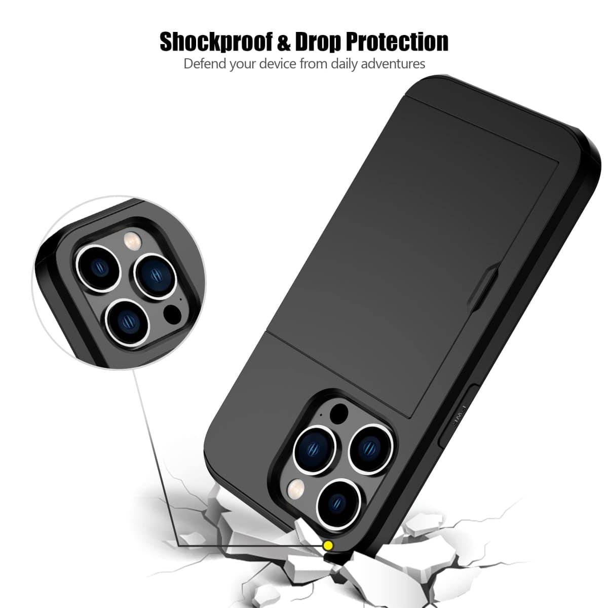 Nvollnoe for iPhone 15 Pro Case with Card Holder Heavy Duty Protective Dual Layer Shockproof Hidden Card Slot Slim Wallet Case for iPhone 15 Pro for Women&Men(Black) thumbnail 5