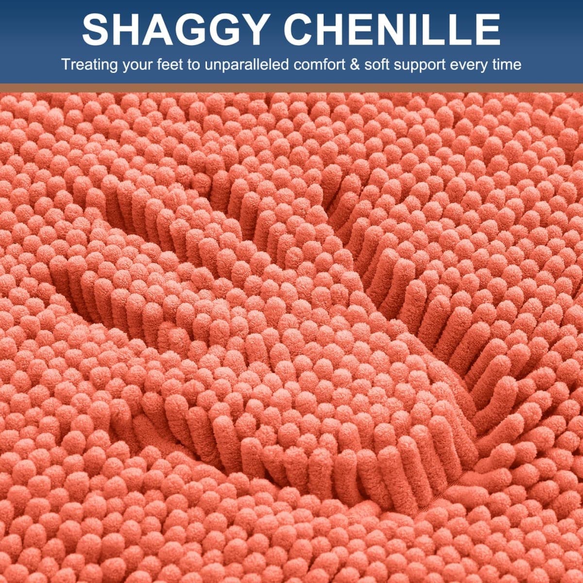 Smiry Luxury Chenille Bathroom Rugs 24x16, Extra Soft and Absorbent Shaggy Bath Mat, Machine Washable, Non-Slip Plush Carpet Runner for Tub, Shower, and Floor, Home Decor Accessories, Coral thumbnail 3