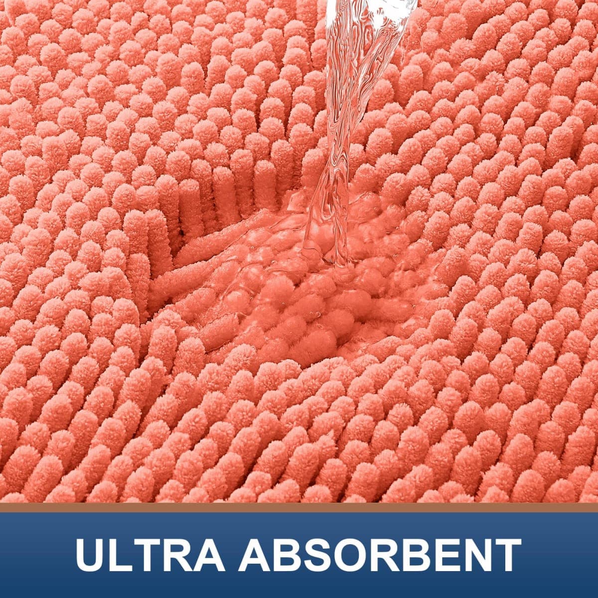 Smiry Luxury Chenille Bathroom Rugs 24x16, Extra Soft and Absorbent Shaggy Bath Mat, Machine Washable, Non-Slip Plush Carpet Runner for Tub, Shower, and Floor, Home Decor Accessories, Coral thumbnail 4
