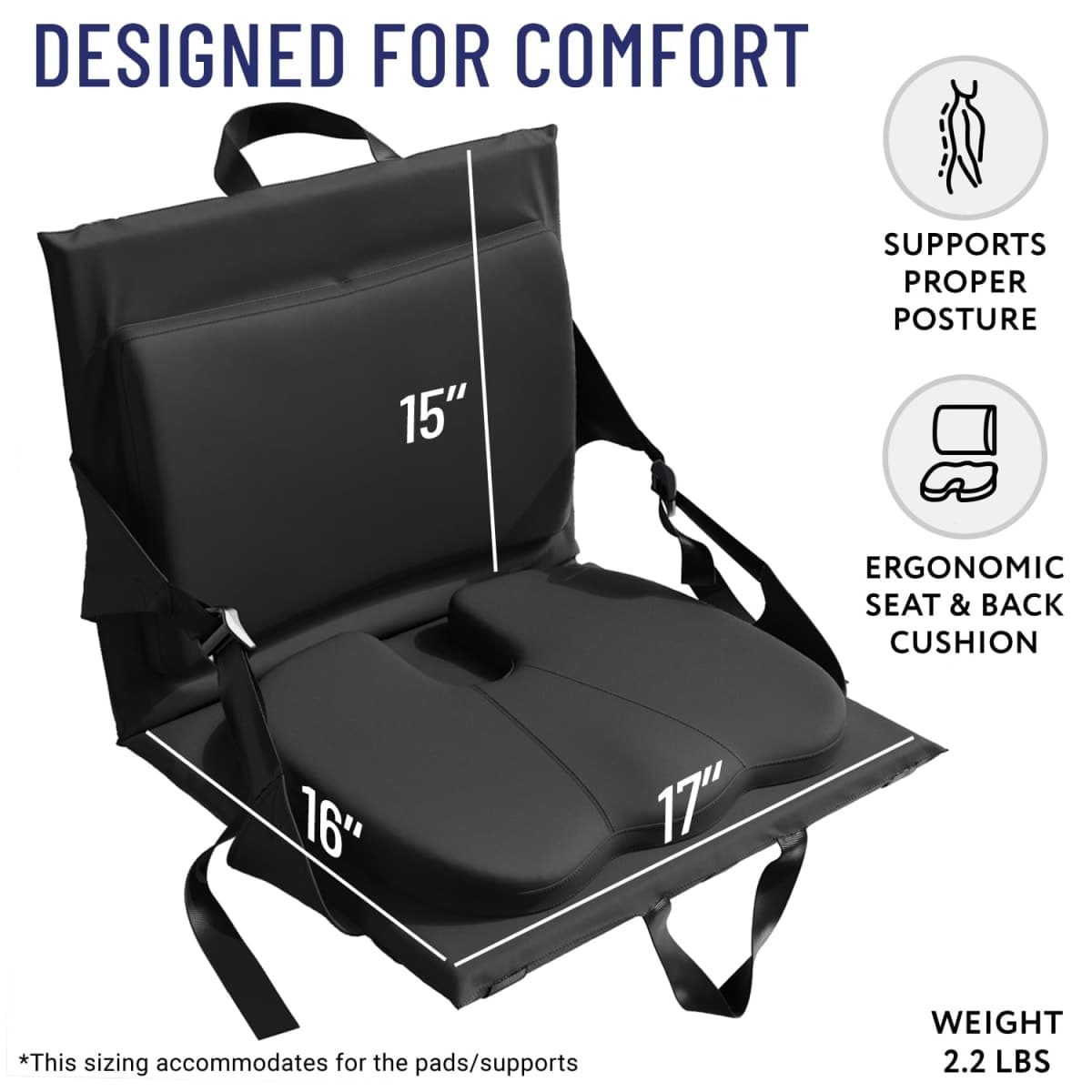 Everlasting Comfort Stadium Seats with Back Support - Adjustable Memory Foam Bleacher Chairs with Back and Cushion, Portable, Easy Folding Stadium Seat Cushion with Storage Pocket thumbnail 2